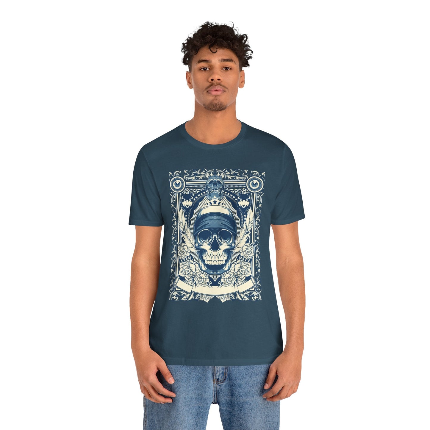 Skull Crown Graphic Tee Vintage Ornate Skull Illustration Rock Band T-Shirt
