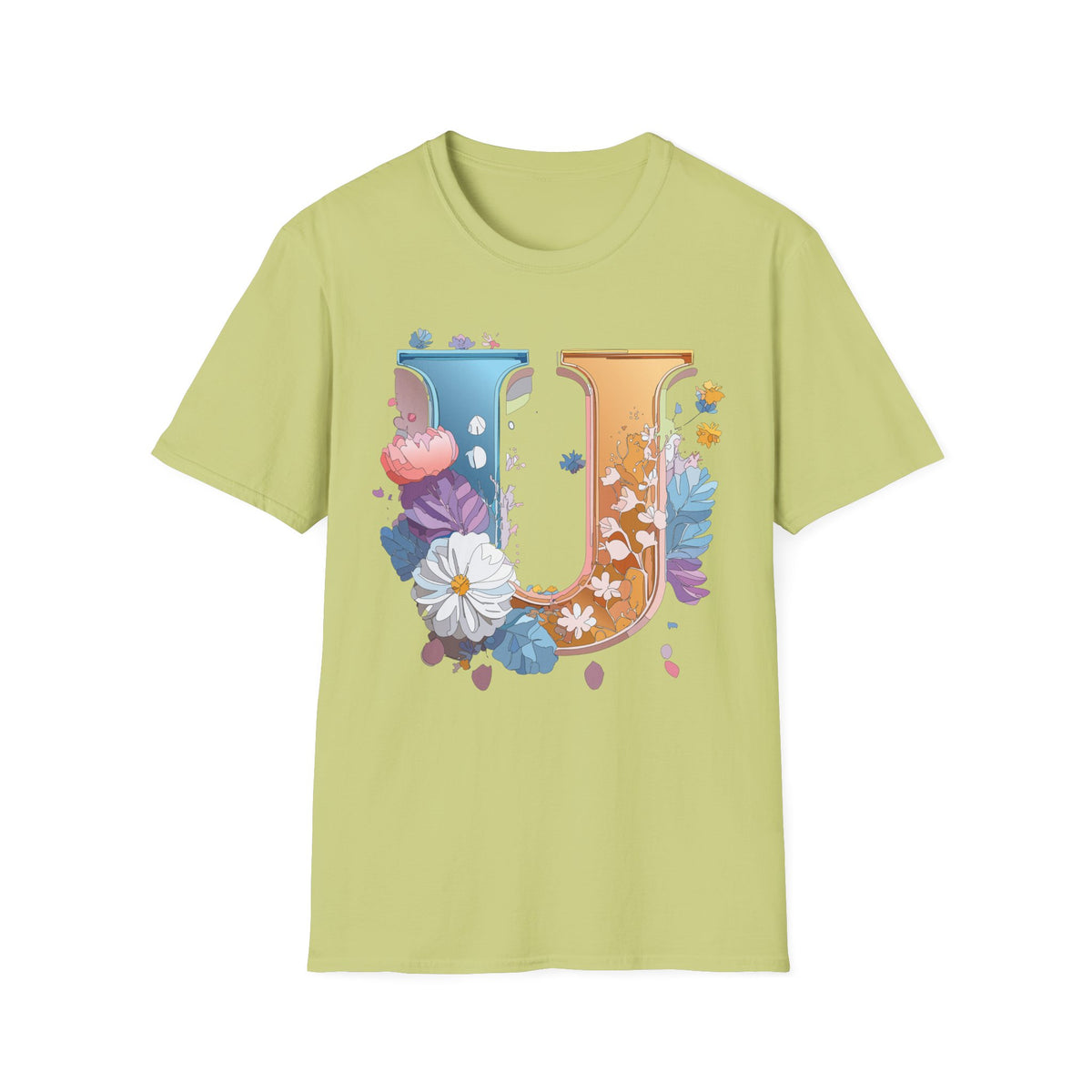 Floral Letter U T-Shirt | Botanical Initial Tee, Monogram Graphic