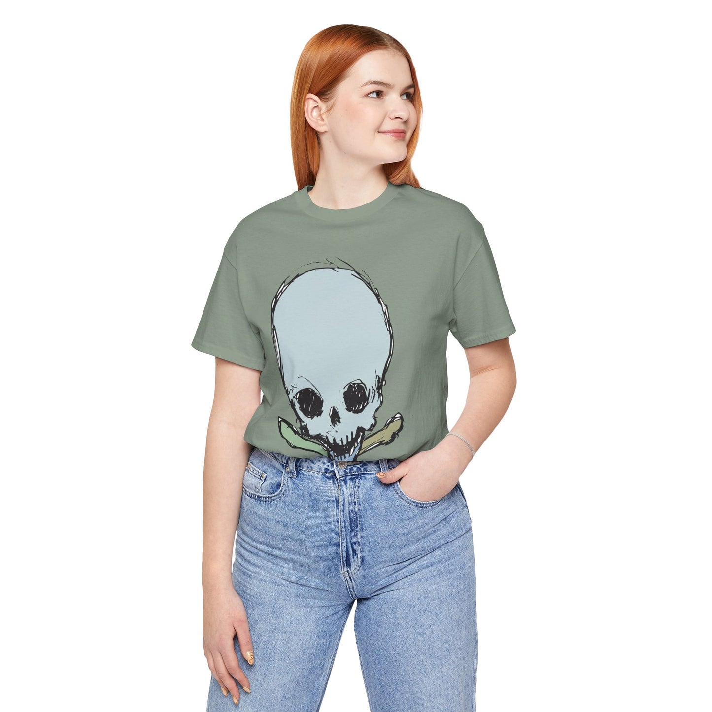 Lt Blue Skull Graphic Design Tee, Skull Shirt, Vintage Tees, Art Design T-Shirt, Vintage Graphic Tee, Art Shirts with Skulls