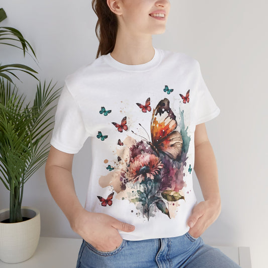 Cotton Tee Shirt with Butterfly Prints