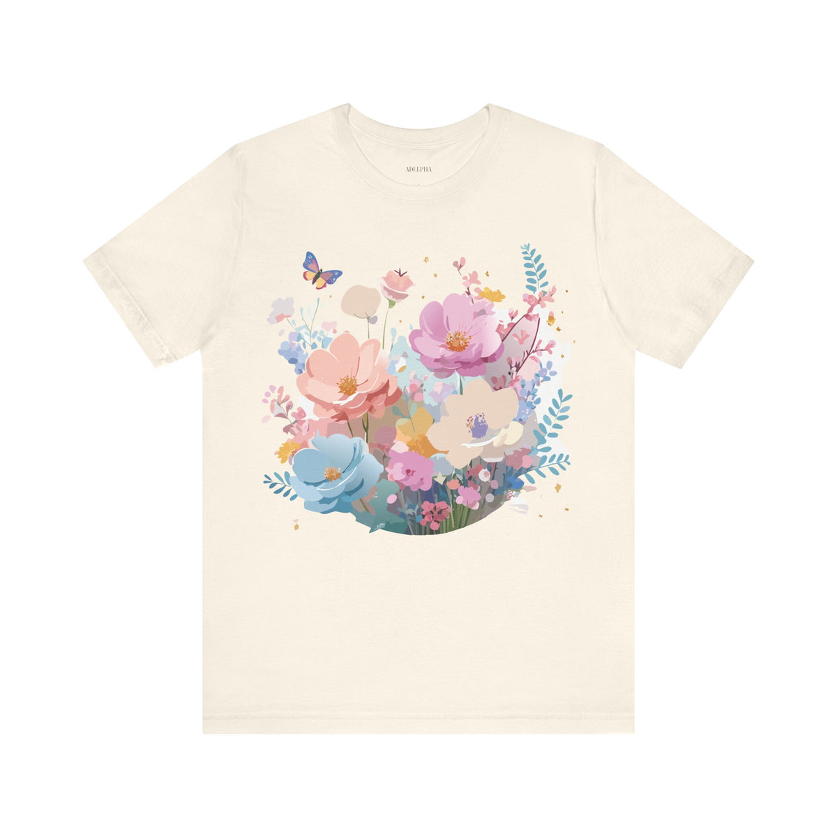 Floral Graphic Unisex Cotton Bella+Canvas Tee with Flowers Art Design n117