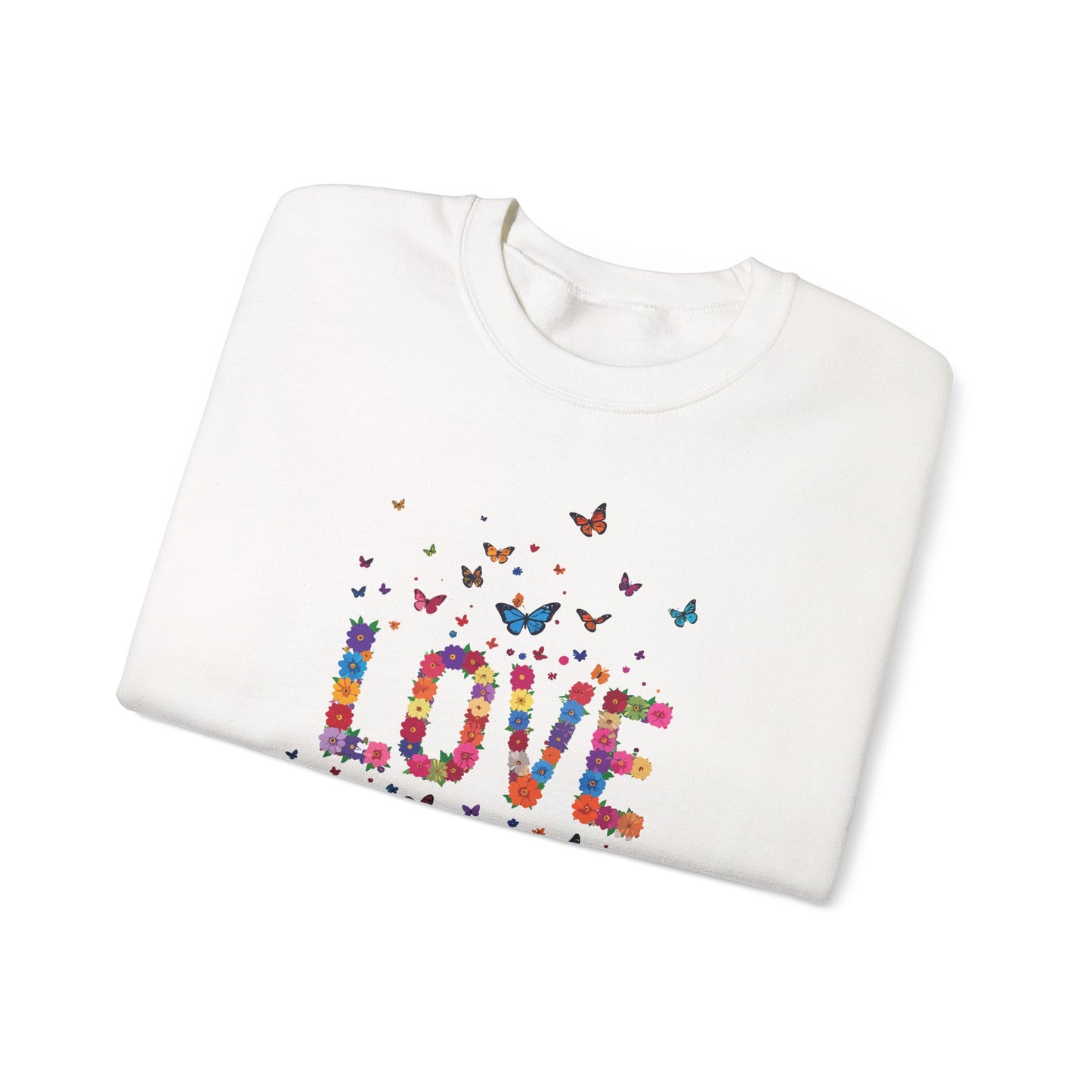 Unisex Floral Love Sweatshirt, Love Floral Sweatshirt, Floral Butterfly Sweatshirt, 50/50 Cotton-Poly Valentine's Day Sweatshirt 06