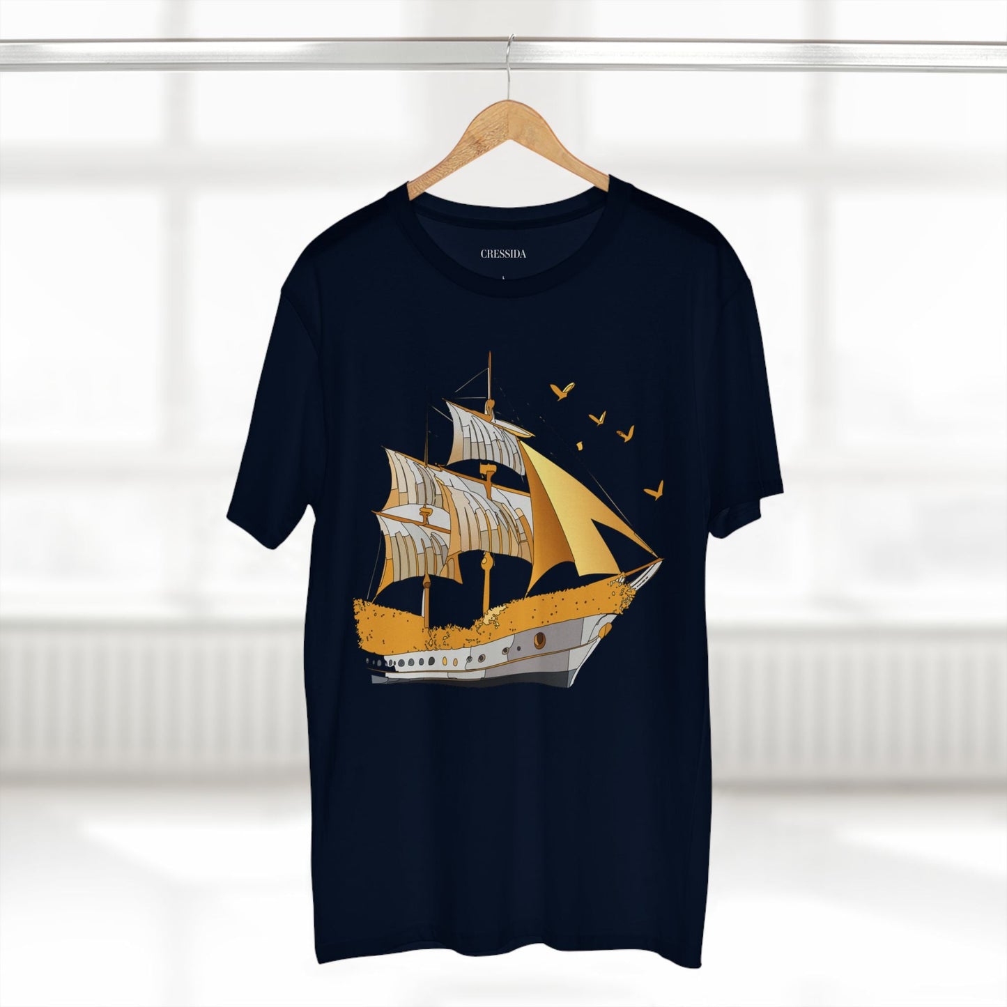 Ship Graphic Unisex 100 Cotton T-Shirt with Gold Frigate Art Design 20