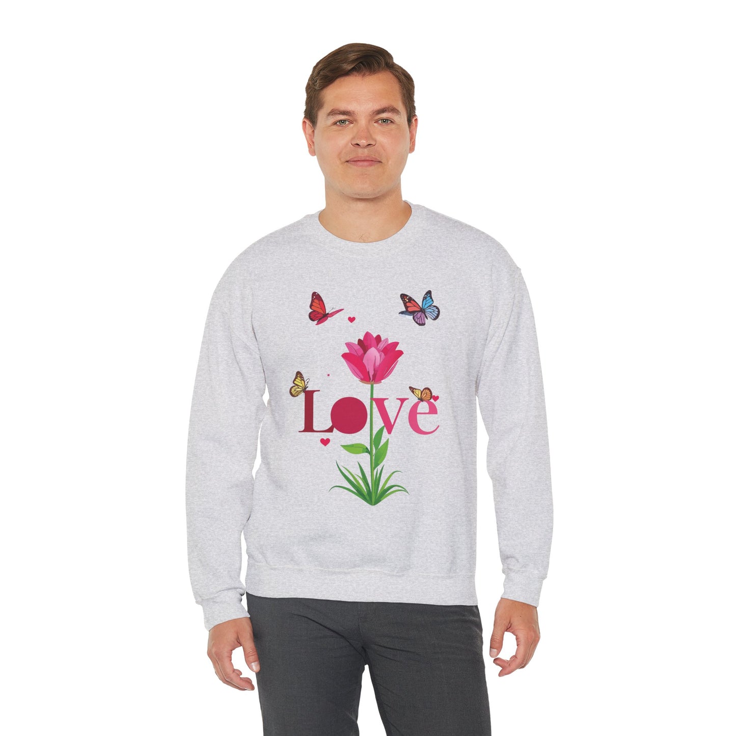 Unisex Floral Love Sweatshirt, Love Floral Sweatshirt, Floral Butterfly Sweatshirt, 50/50 Cotton-Poly Valentine's Day Sweatshirt 02