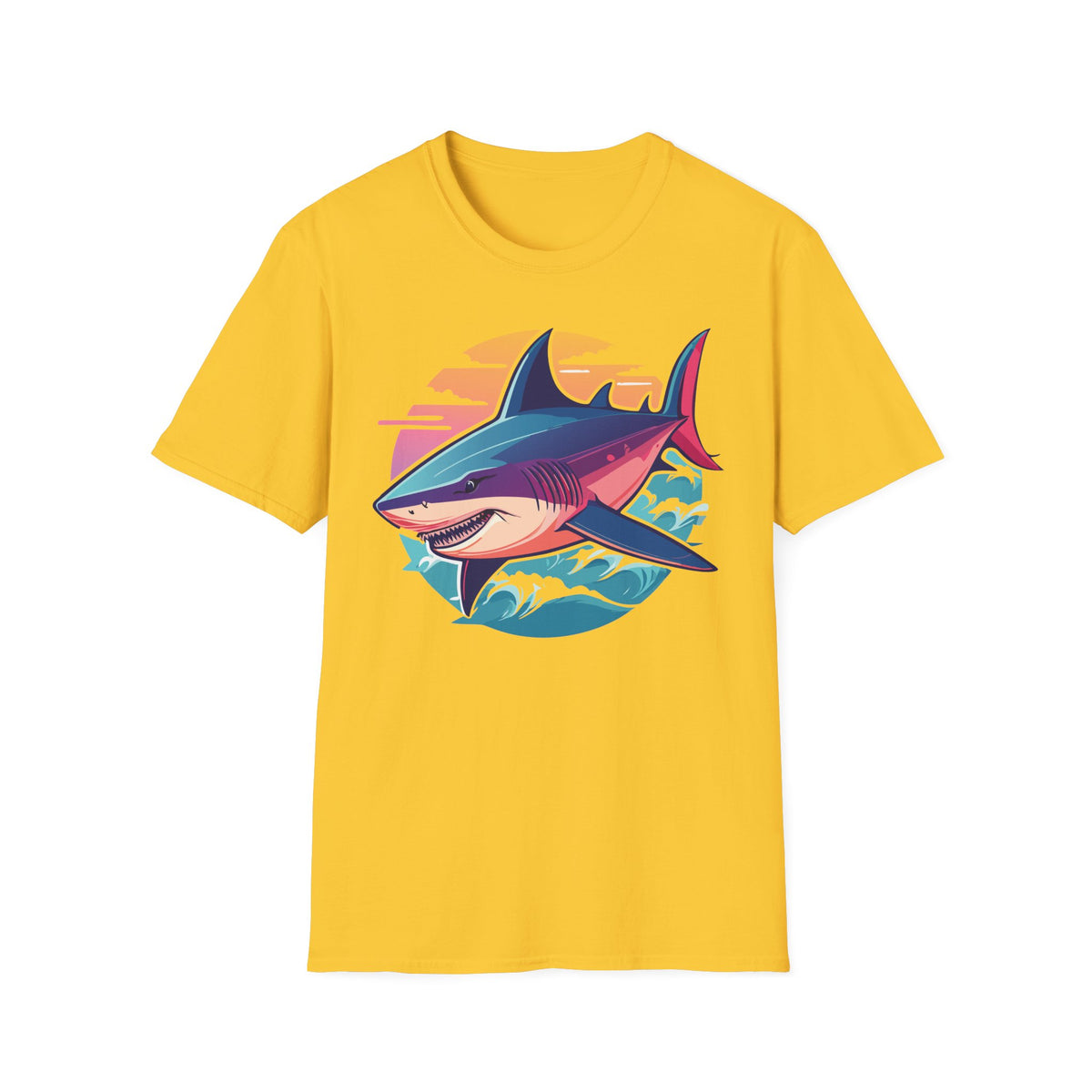 Sunset Shark Illustration T-Shirt | Retro Ocean Wave Tee