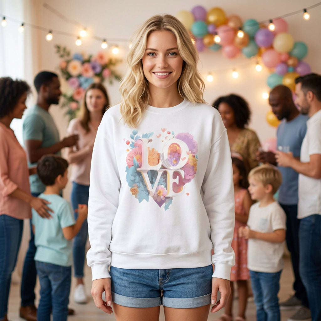 Floral Love Graphic Valentine's Day Sweatshirt Unisex 50/50 Cotton-Poly Sweatshirt w46
