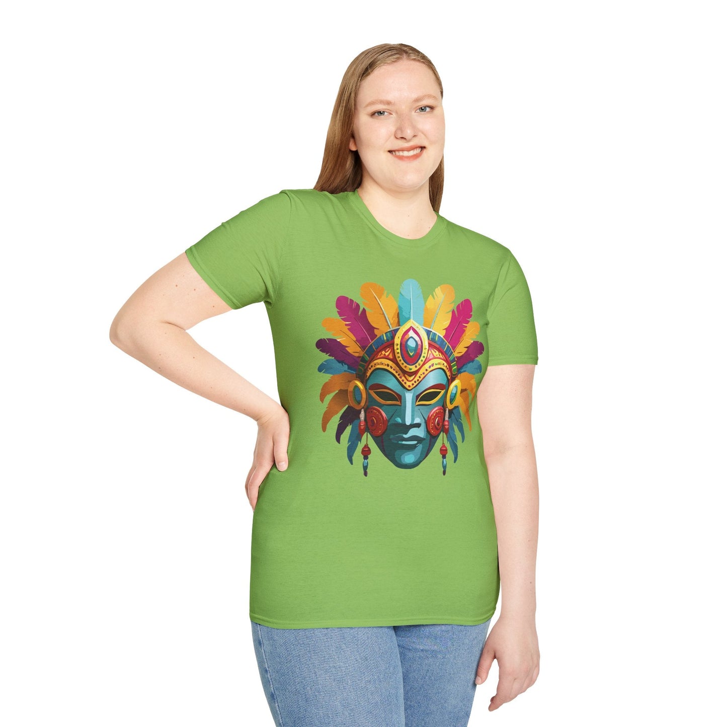 Mask Tee Shirt Unisex Short Sleeve Graphic Tee Masquerade Design 100 Percent Ring Spun Cotton