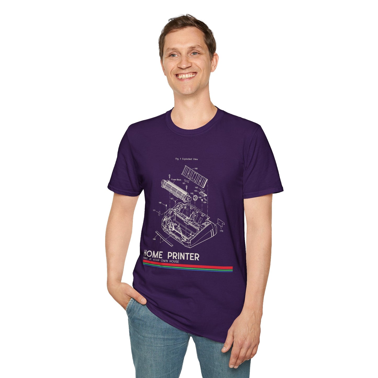 Unisex Cotton T-Shirt Vintage Home Printer Blueprint Tee Home Printer Works 4 Microdots Slogan
