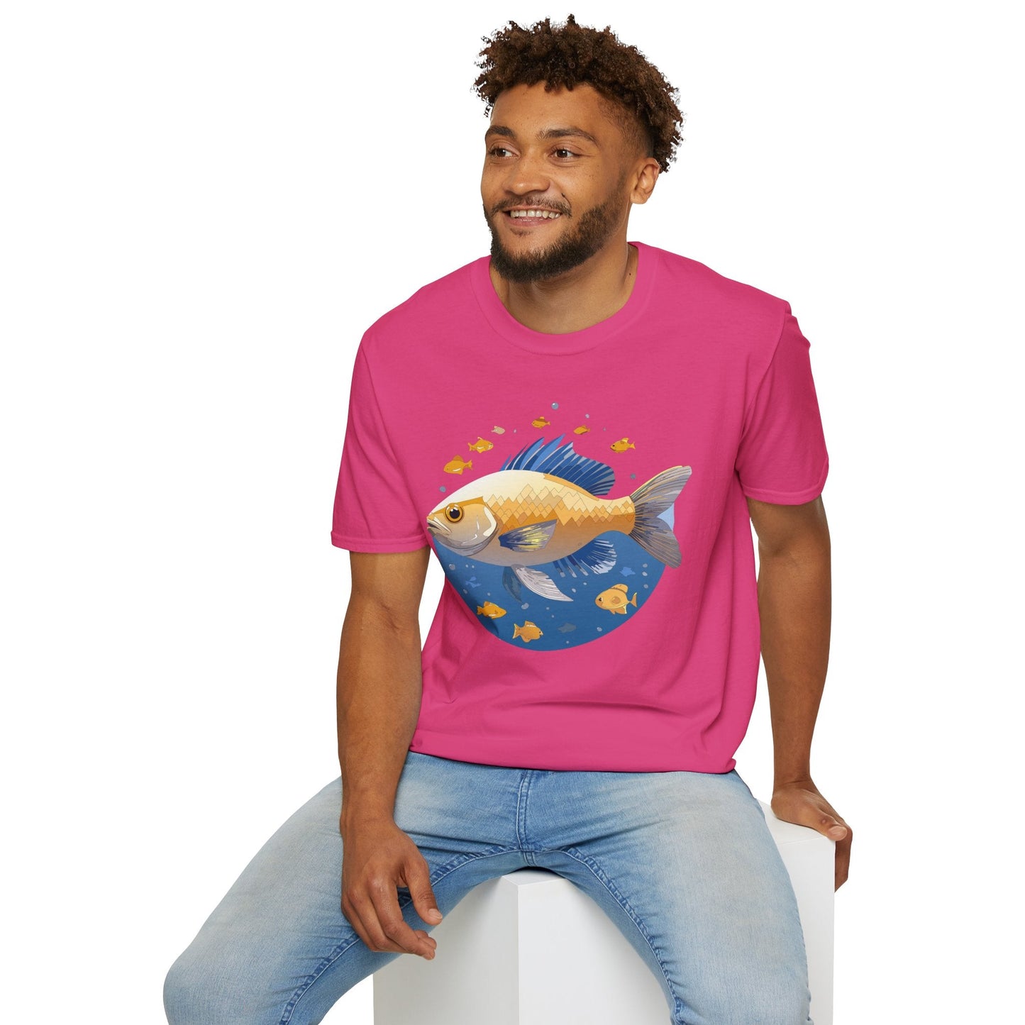 Fish Art Graphic Tee Shirt Unisex Gildan Softstyle 64000 100 Percent Ring Spun Cotton