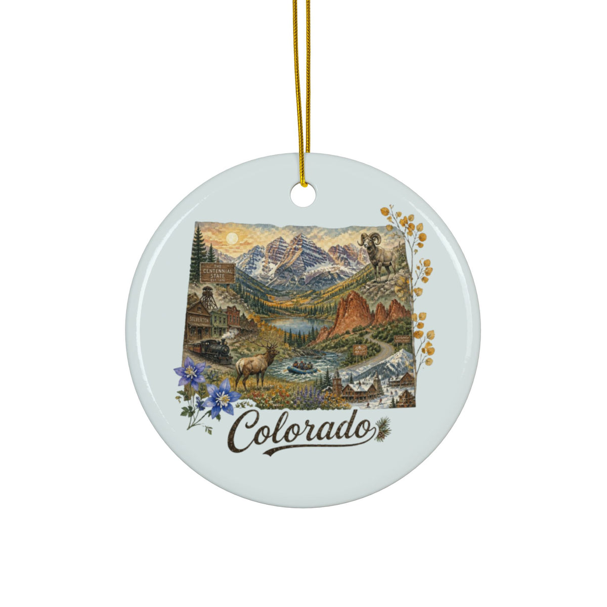 Colorado Scenic Landscape Ornament | Ceramic Round Ornament - 2.99" Includes Gold String