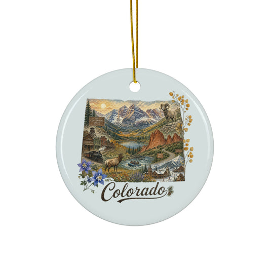 Colorado Scenic Landscape Ornament | Ceramic Round Ornament - 2.99" Includes Gold String