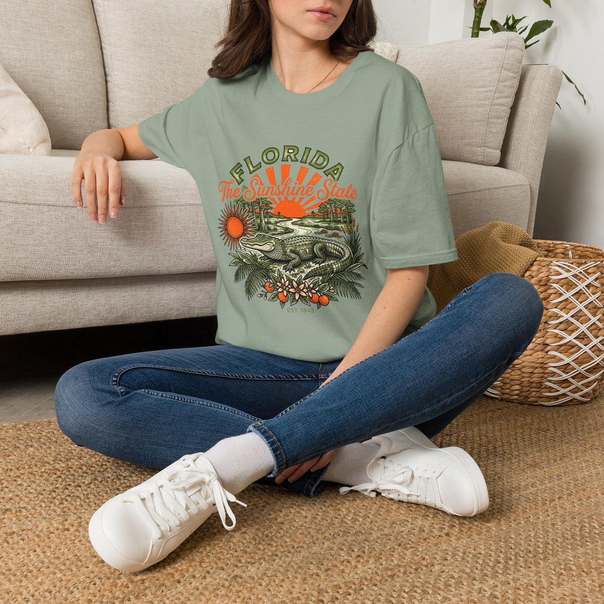Florida Vintage Alligator T-Shirt — The Sunshine State Travel Tourist Graphic Design Unisex 100 Cotton Gildan T-Shirt