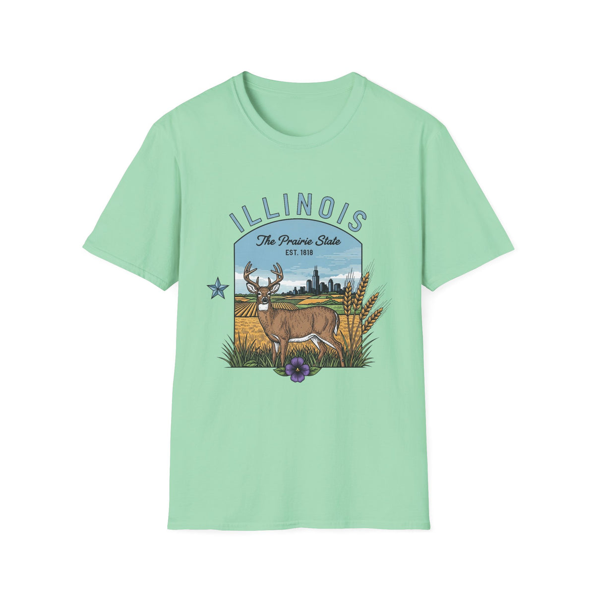 Illinois Deer T-Shirt — The Prairie State Wildlife Travel Tourist Graphic Tee Unisex 100 Cotton Gildan T-Shirt