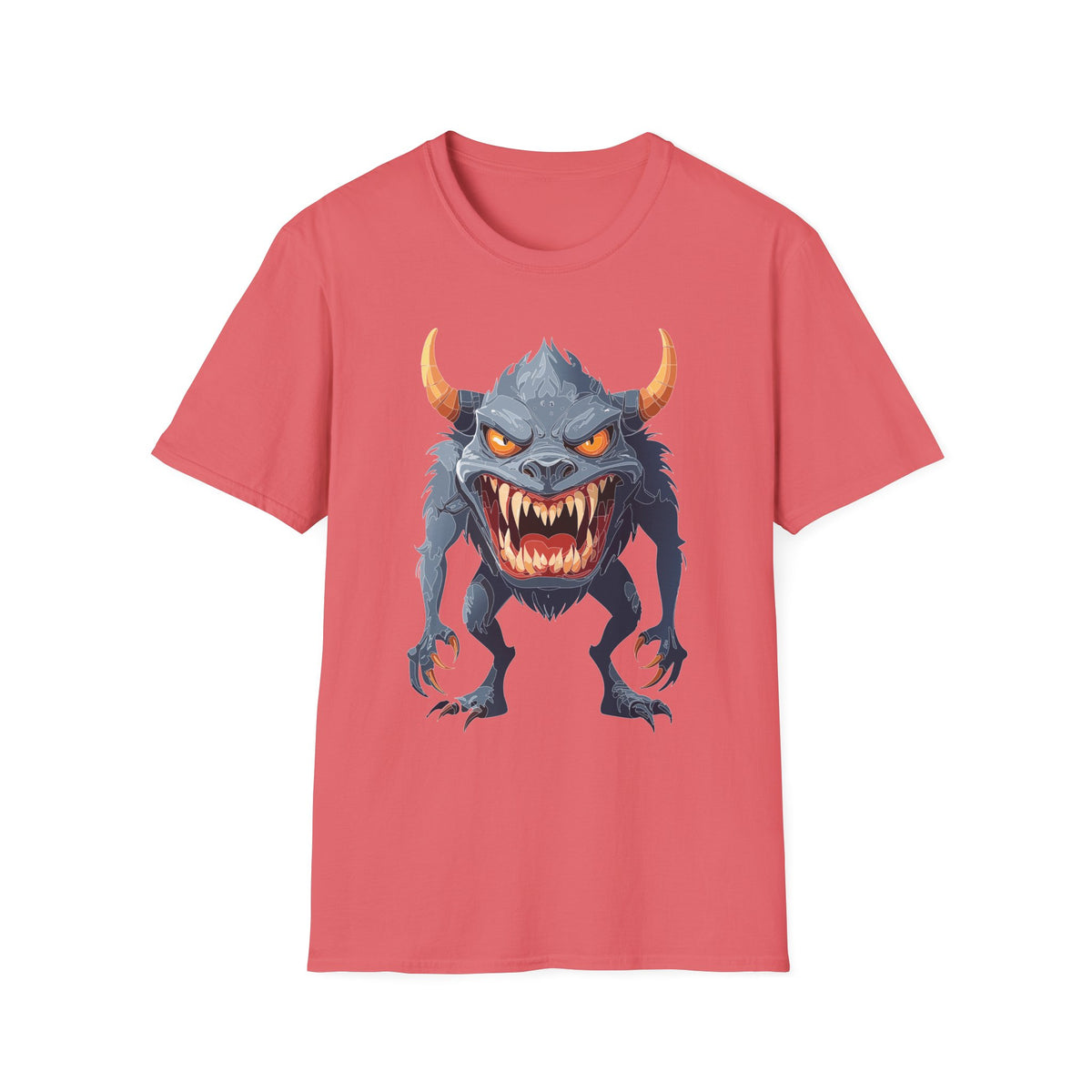 Demonic Monster Graphic T-Shirt — Fierce Horned Creature Cartoon Graphic Tee Unisex 100 Cotton Gildan T-Shirt