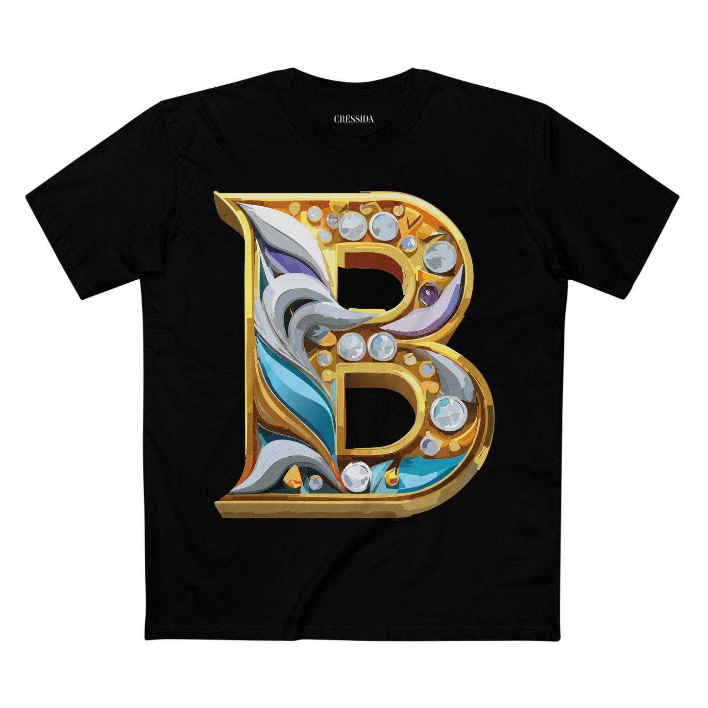 Letter B Graphic Design Tee Unisex 100 Cotton With Antique Gold Letters Artwork T-Shirt