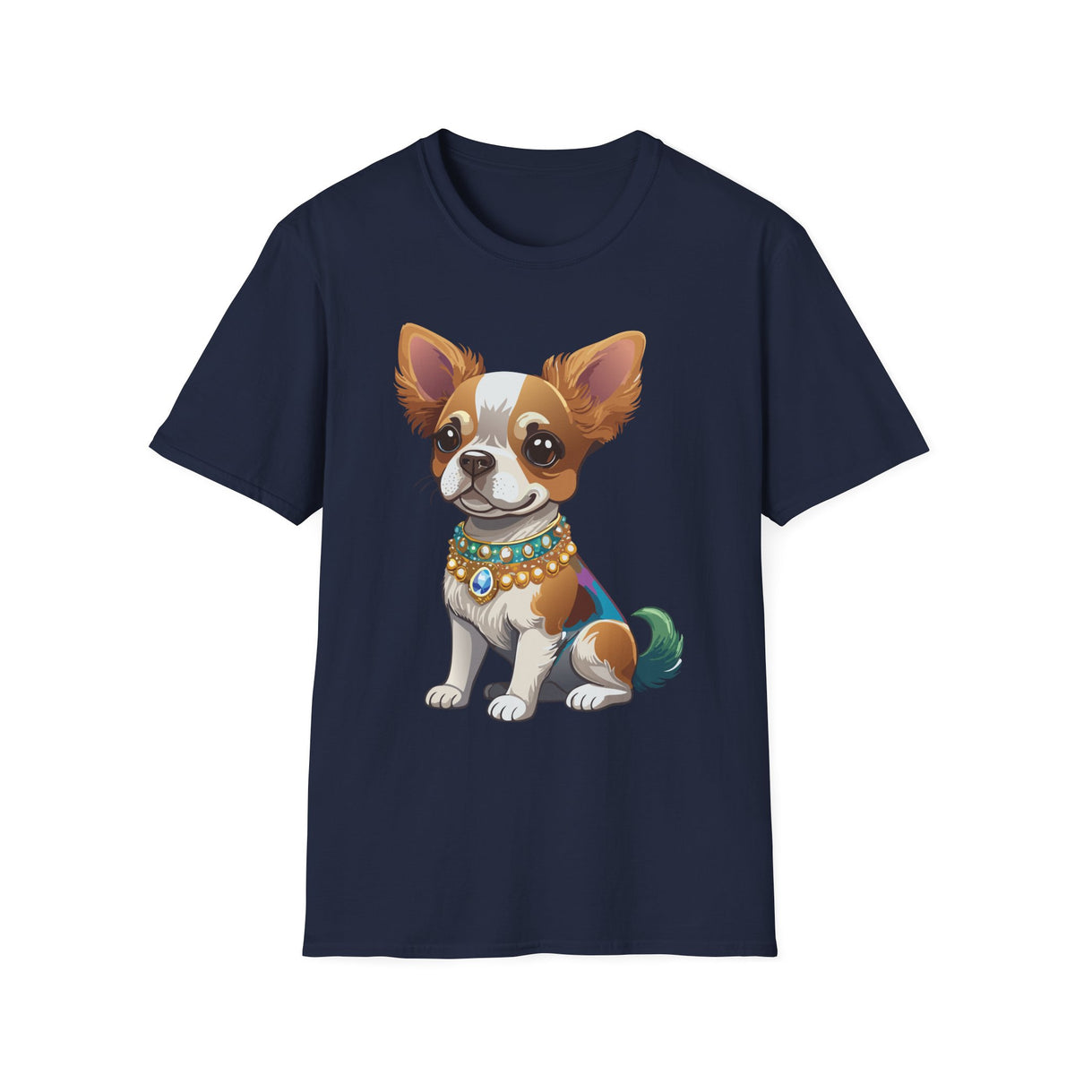 Chihuahua Pup Graphic T-Shirt — Cute Jewel-Collared Dog Graphic Design Unisex 100 Cotton Gildan T-Shirt