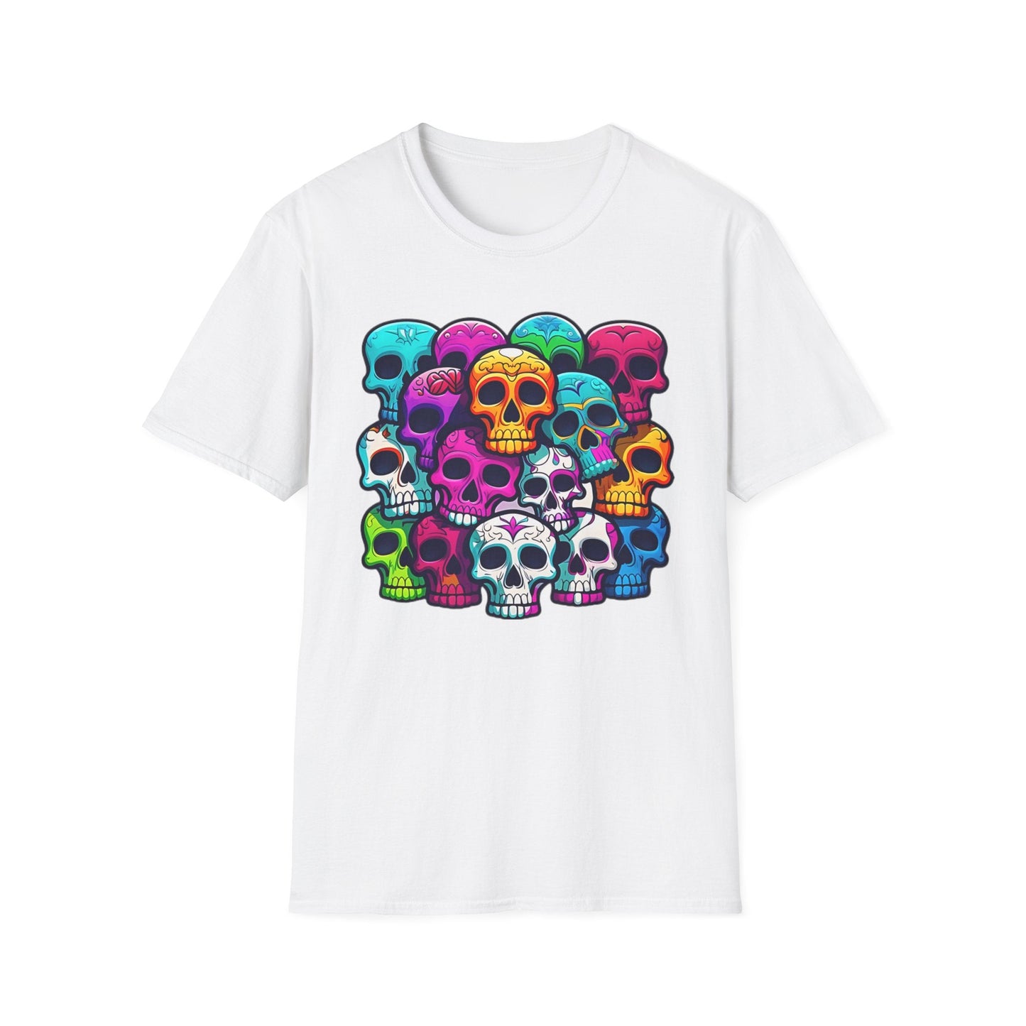 Unisex Skull Tee Shirt With Skeleton Design Gildan Softstyle 64000 100 Percent Ring Spun Cotton