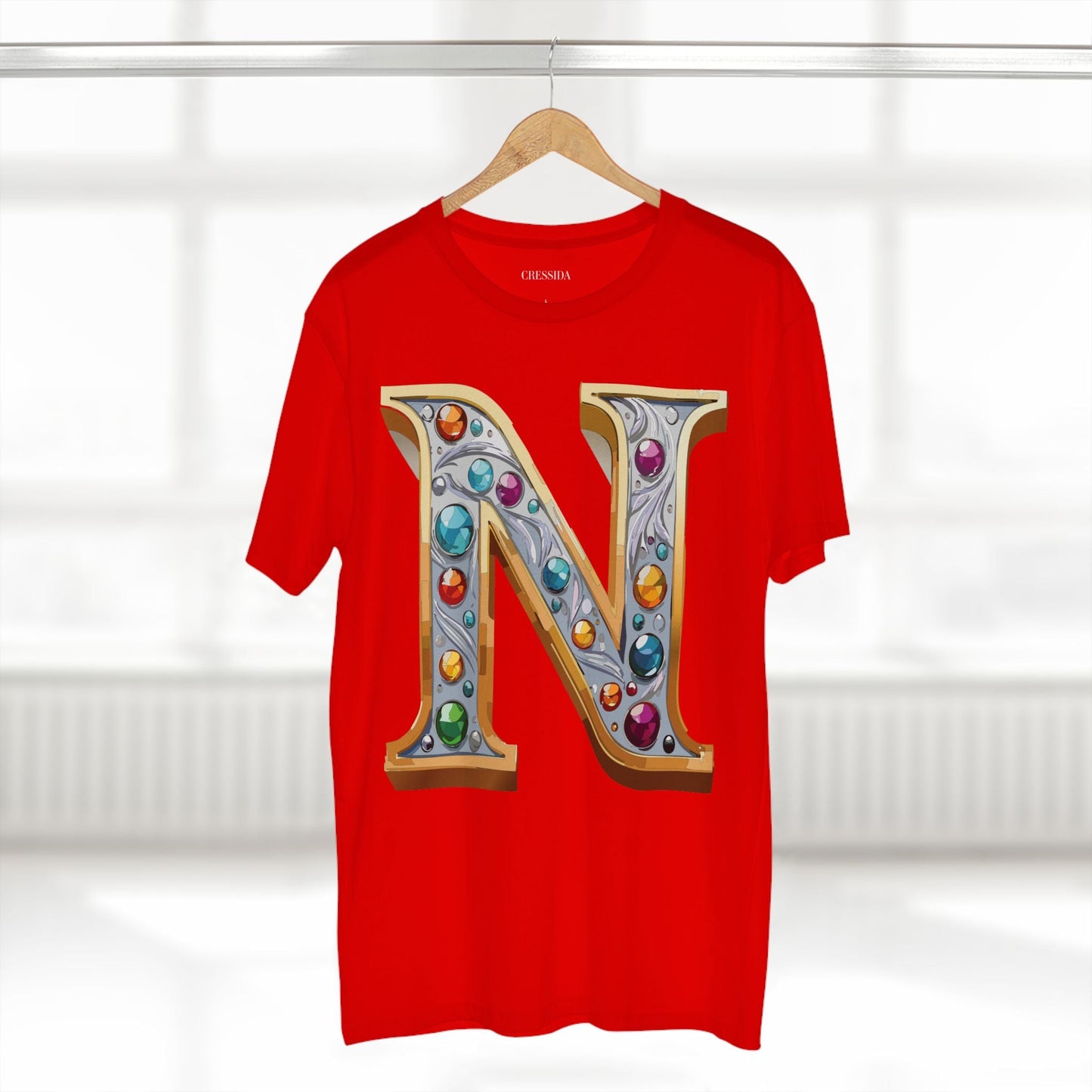 Letter N Graphic Design Tee Unisex 100 Cotton With Antique Gold Letters Artwork T-Shirt