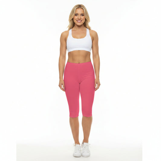 Mid Coral Color Women's Brushed Suede Poly Span Casual Capri Leggings XS-2XL