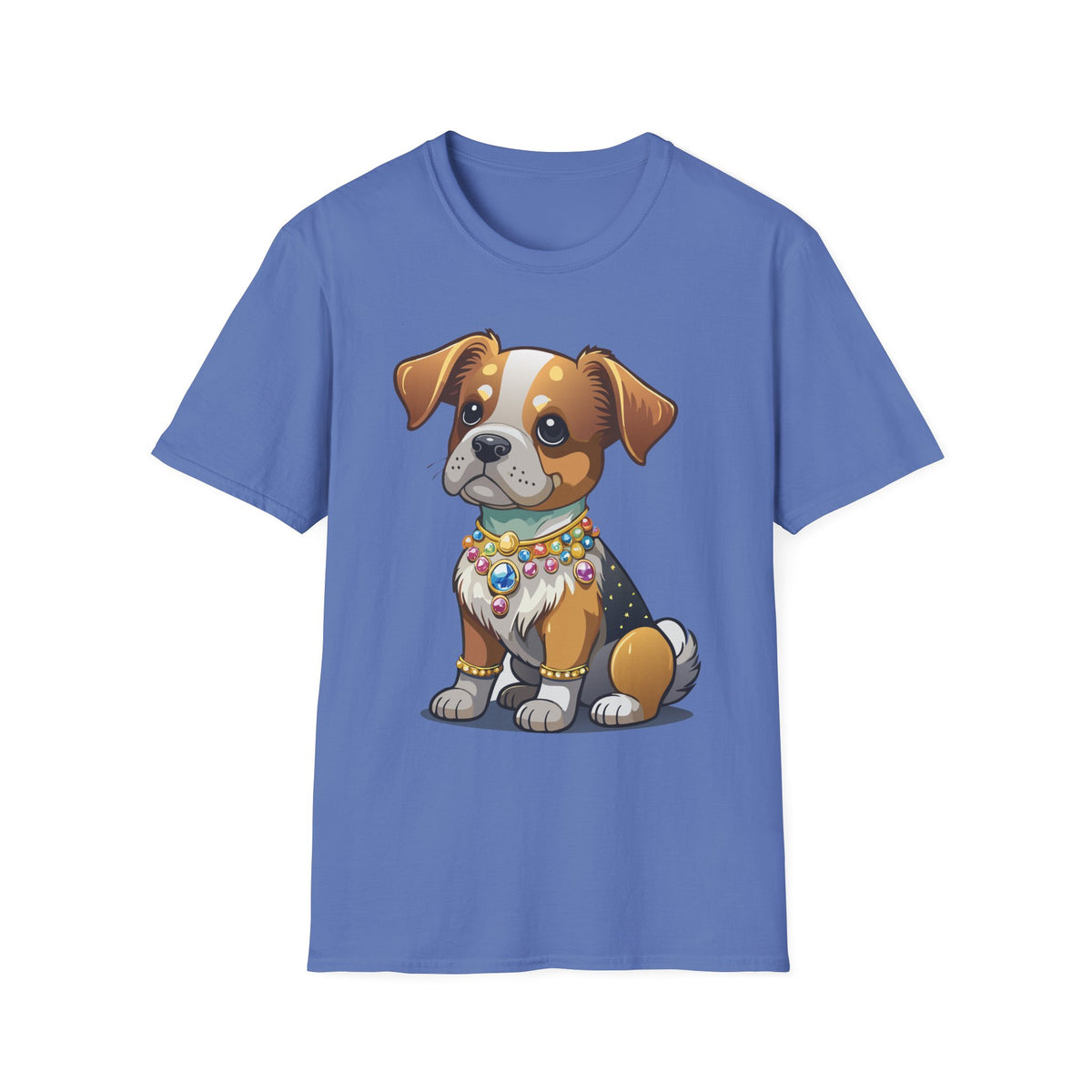 Cute Cartoon Puppy T-Shirt | Colorful Beaded Collar Dog Tee