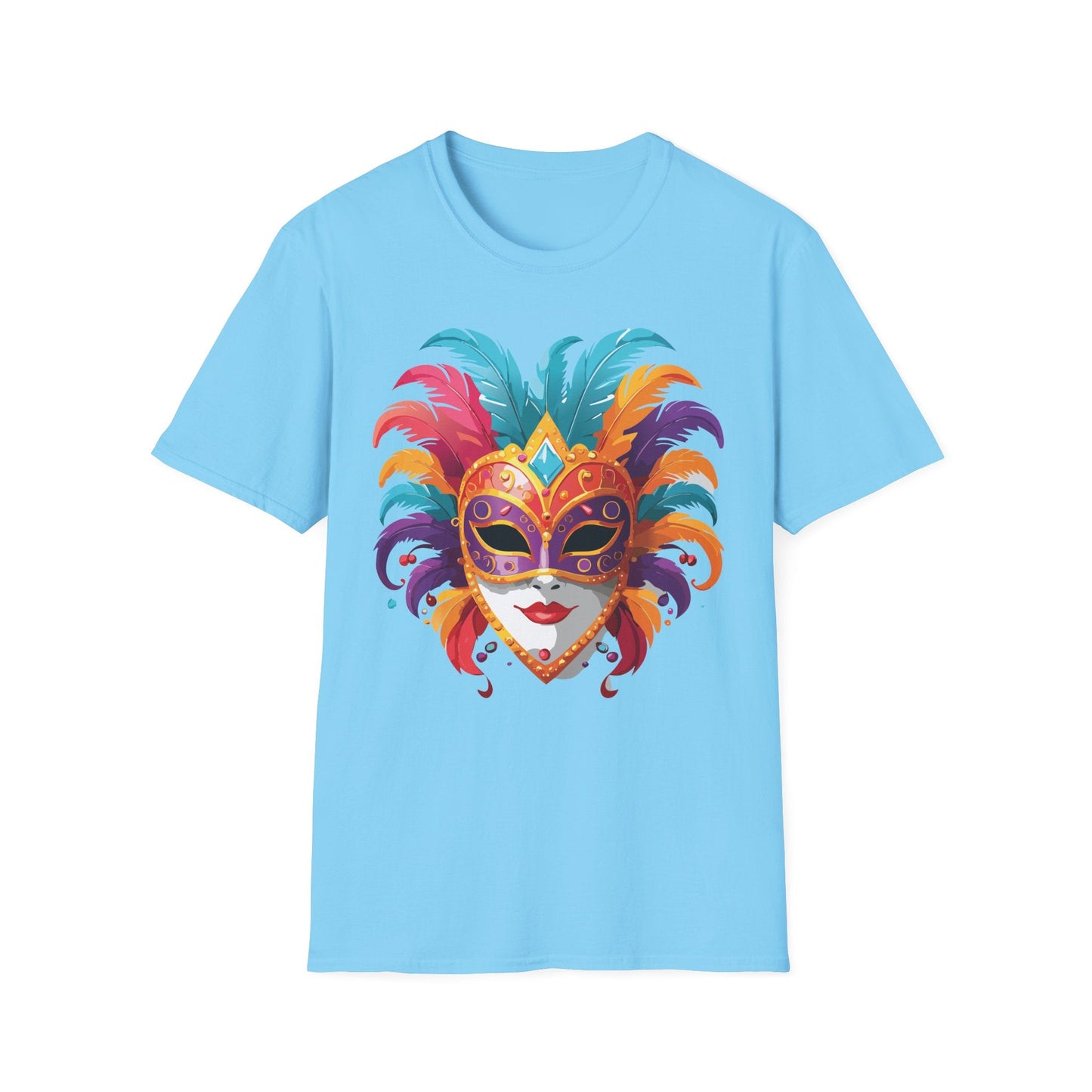 Unisex Gildan Softstyle Mask Tee Shirt With Art Design Casual Everyday Wear Masquerade Tee