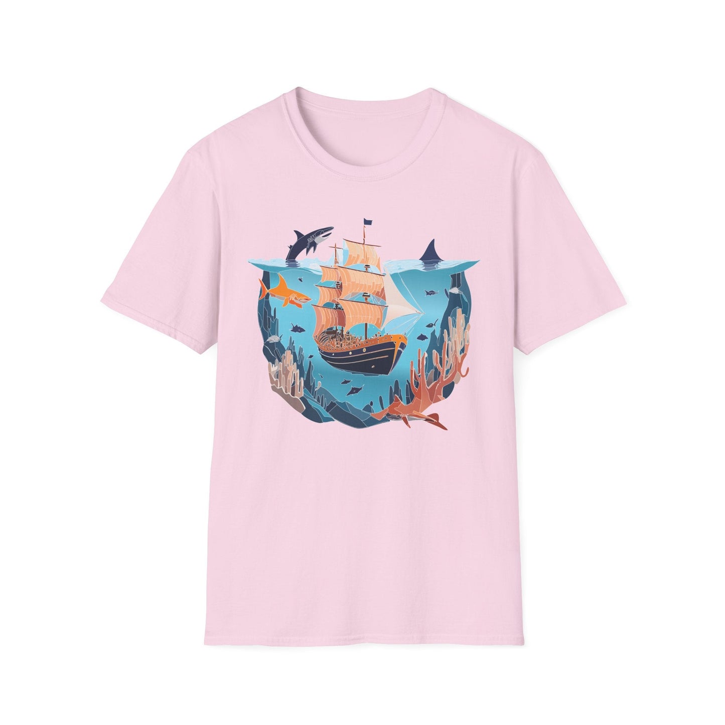 Ocean Tee Shirt Unisex Softstyle 64000 U Boat Design 100 Percent Ring Spun Cotton Tee