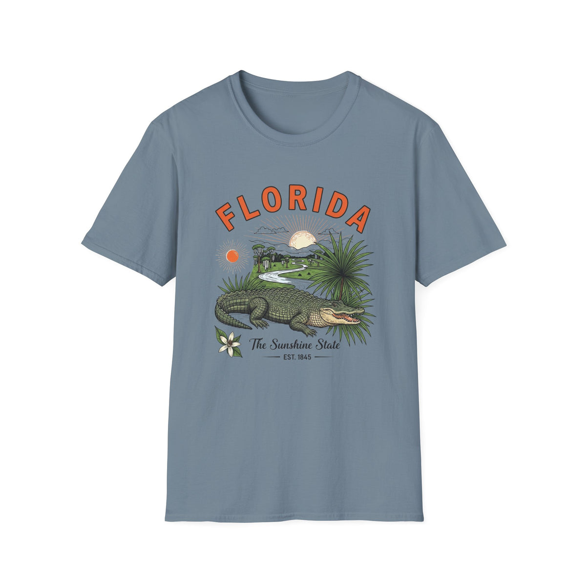 Florida Alligator Graphic T-Shirt — The Sunshine State Vintage Design Travel Tourist Graphic Design Unisex 100 Cotton Gildan T-Shirt