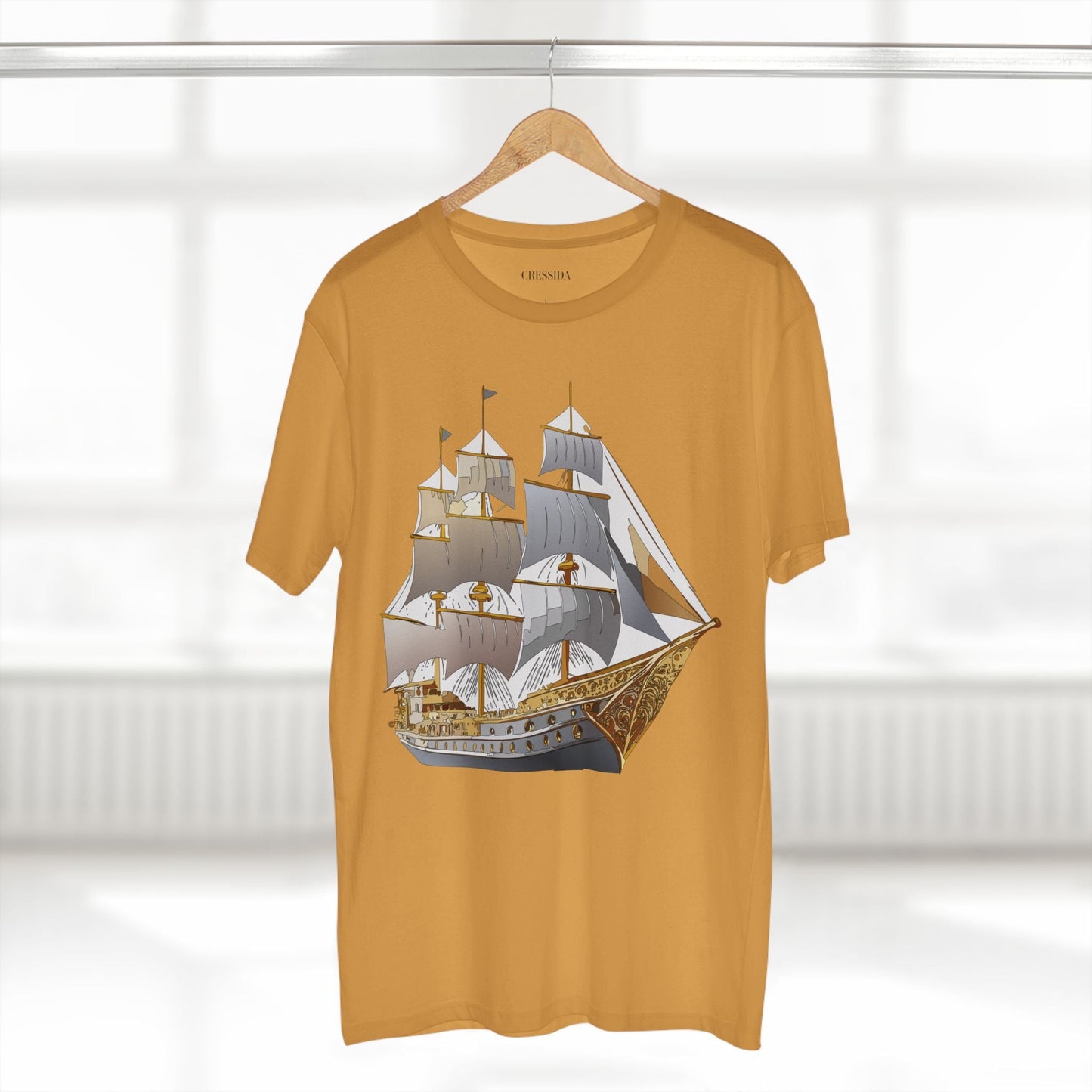 Ship Graphic Unisex 100 Cotton T-Shirt with Gold Frigate Art Design 17