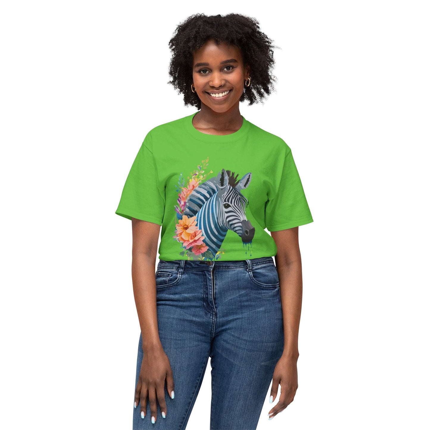 Unisex Zebra Art Print T Shirt 100 Percent Cotton Vintage Floral Design Tee Made In USA