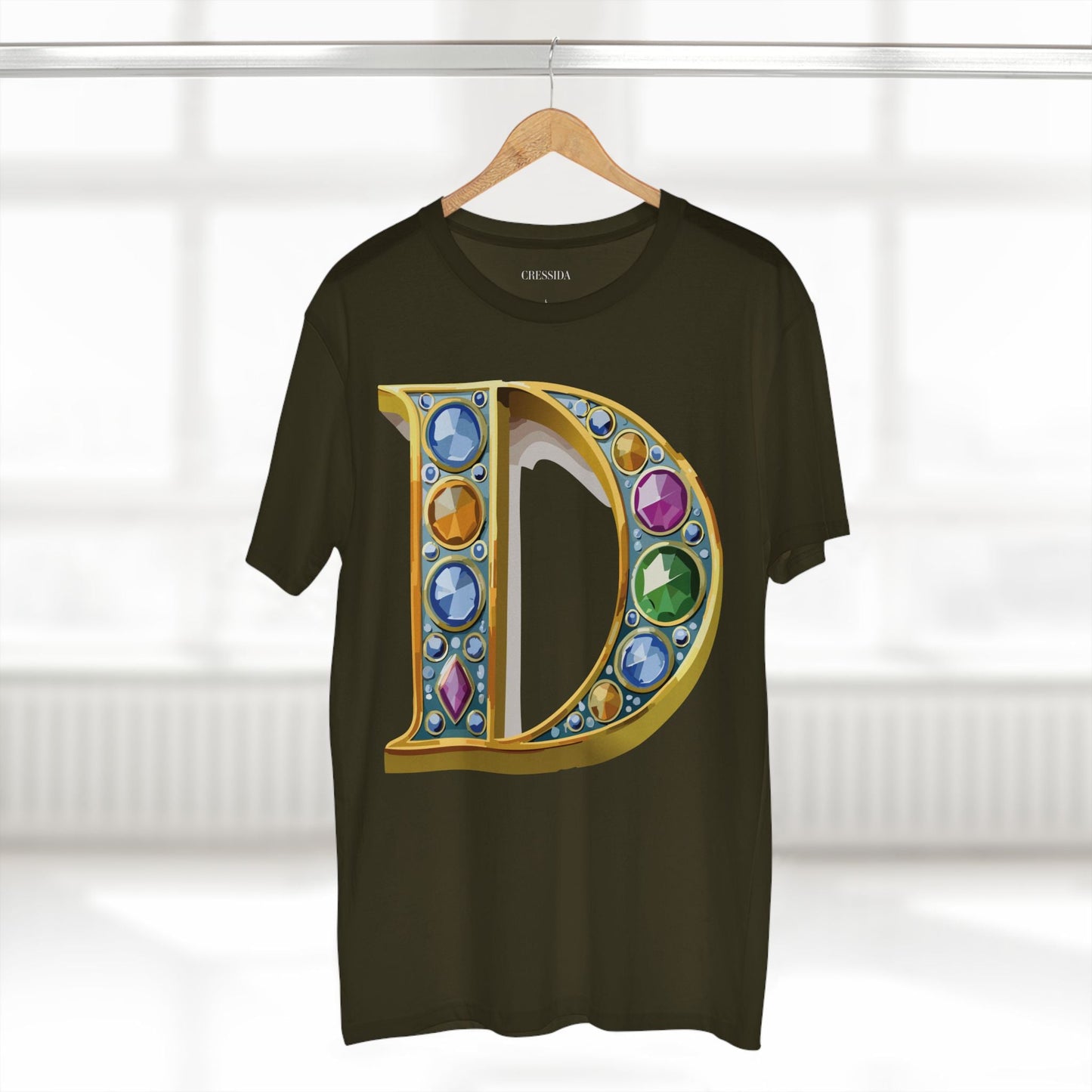 Letter D Graphic Design Tee Unisex 100 Cotton With Antique Gold Letters Artwork T-Shirt