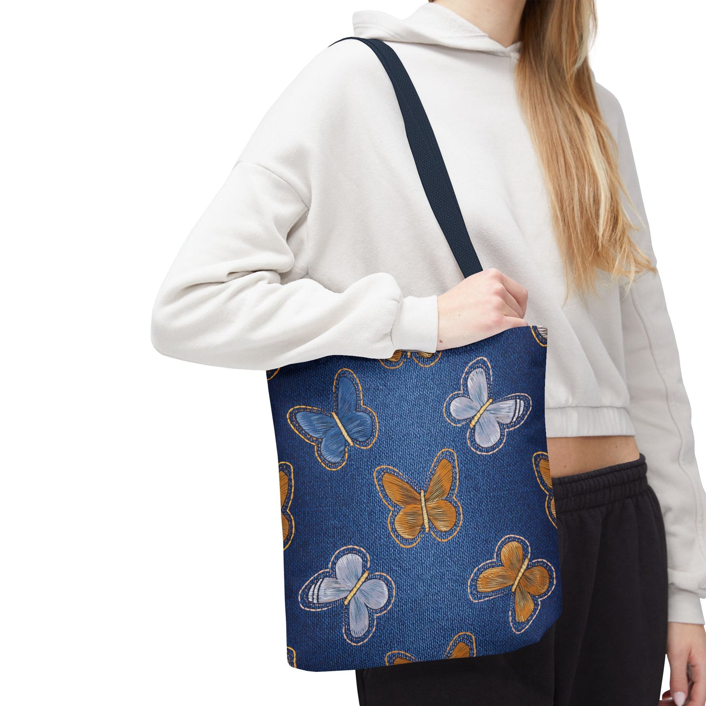 Denim Fabric Imitation Print Unisex Canvas Bag Poly Spun 3 Sizes Tote Bag 177