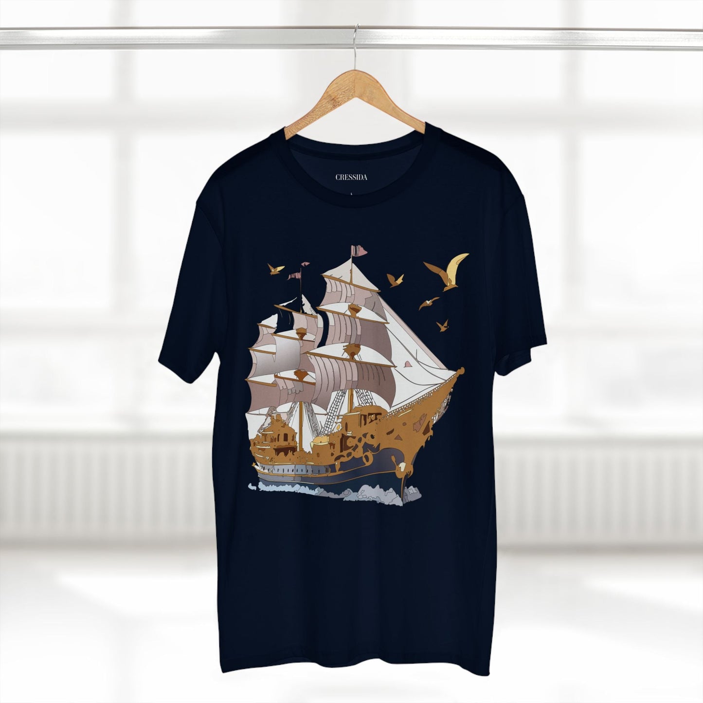 Ship Graphic Unisex 100 Cotton T-Shirt with Gold Frigate Art Design 3