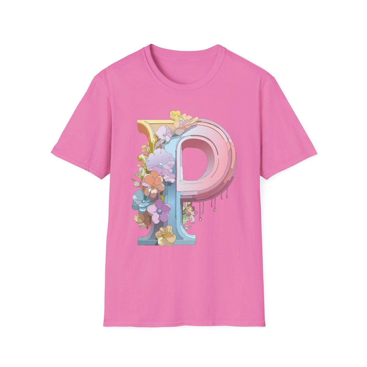 Floral Letter P Monogram T-Shirt | Pink Pastel Initial Tee