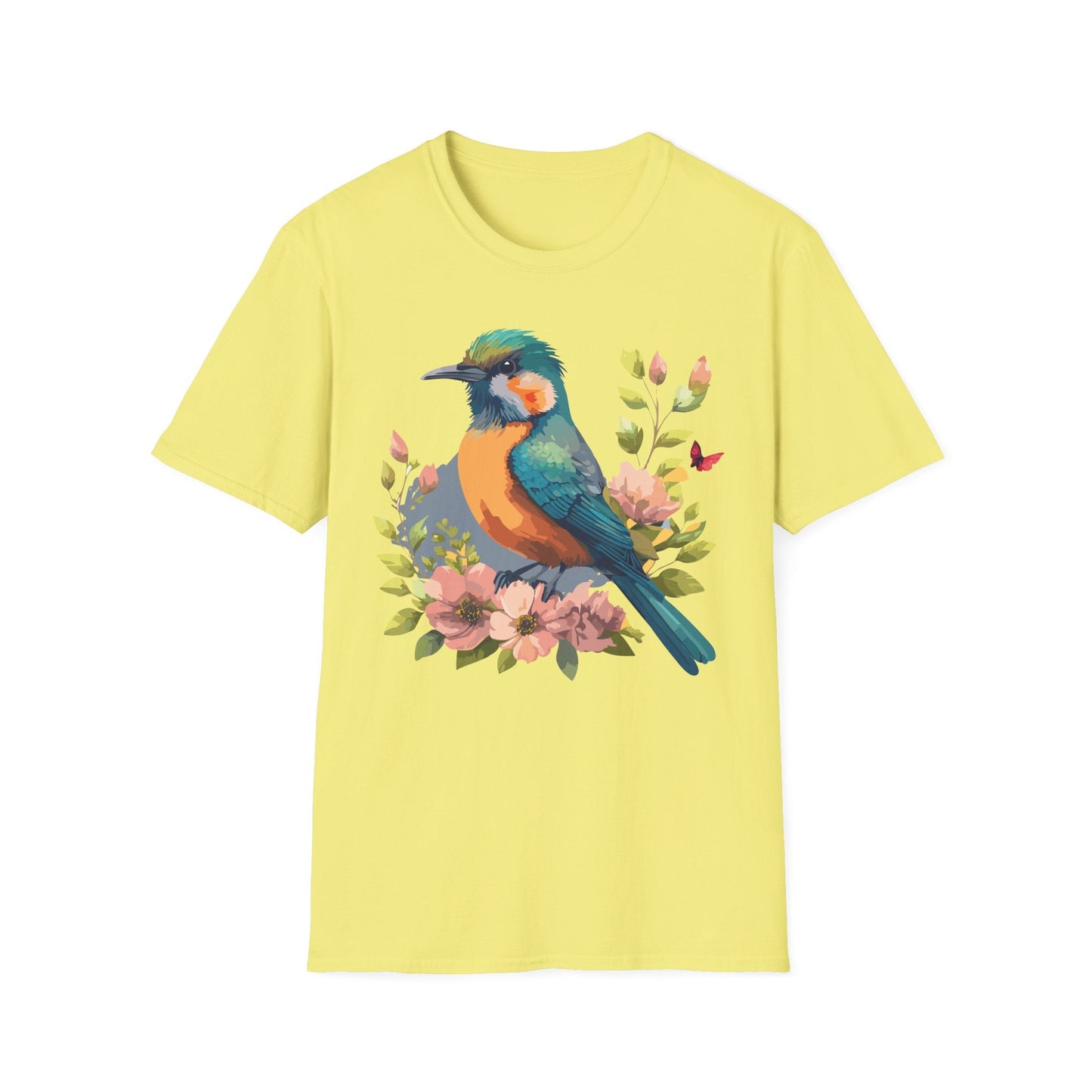Floral Bird T Shirt Unisex Softstyle Tee 100 Percent Ring Spun Cotton Animal Print