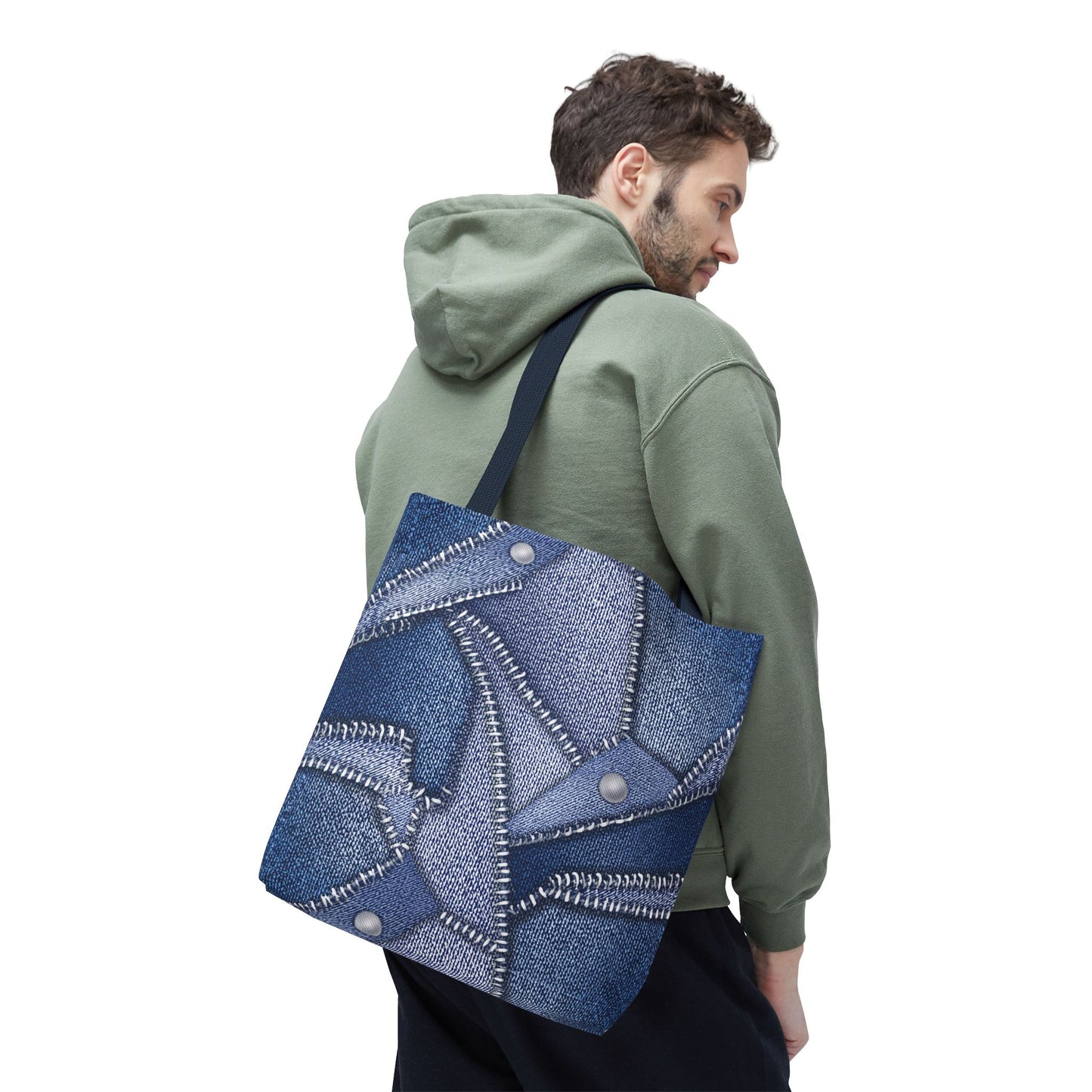 Denim Fabric Imitation Print Unisex Canvas Bag Poly Spun 3 Sizes Tote Bag 112
