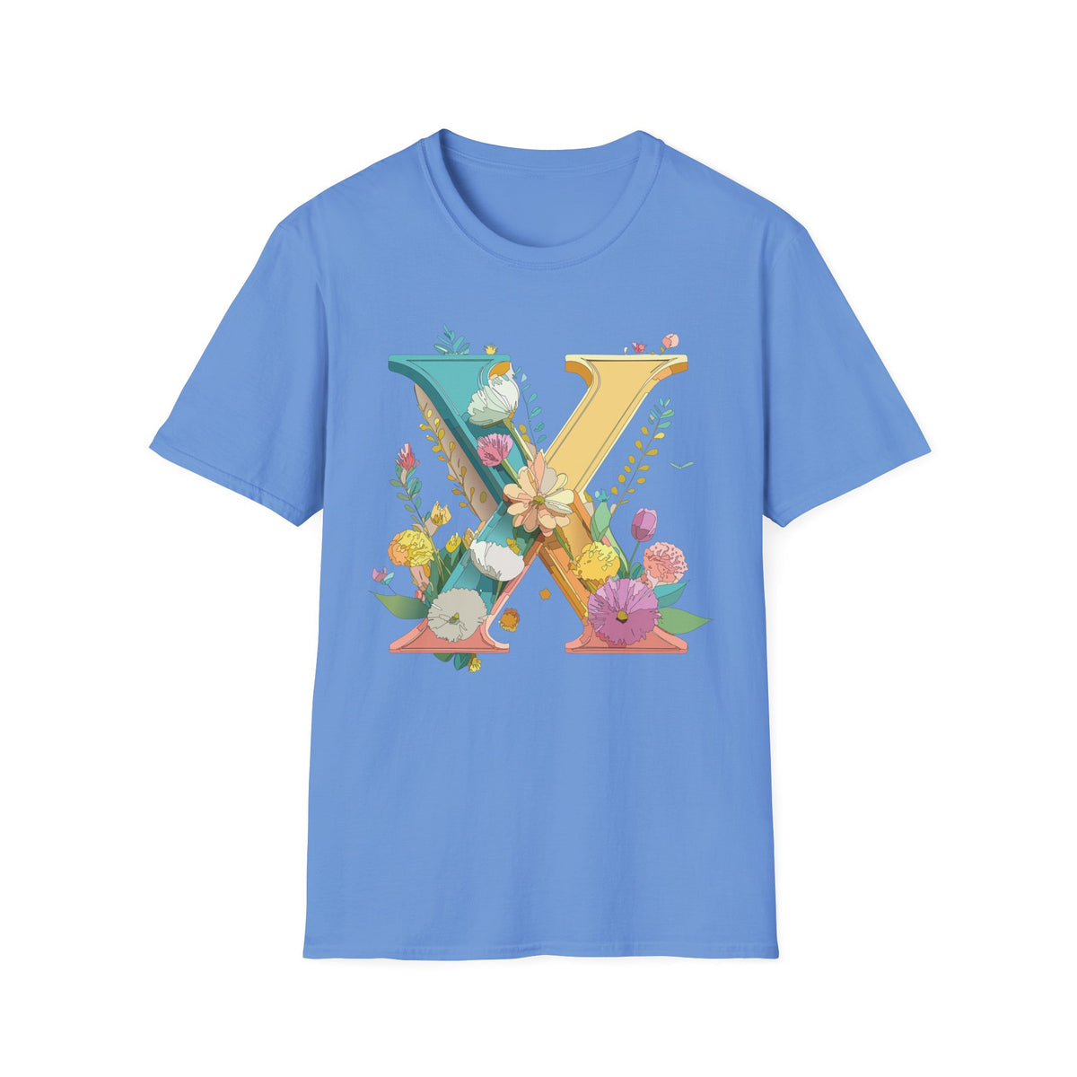 Floral Letter X T-Shirt | Botanical Monogram Initial Tee