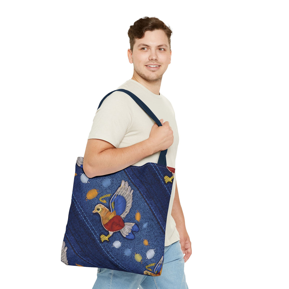 Denim Fabric Imitation Print Unisex Canvas Bag Poly Spun 3 Sizes Tote Bag 194