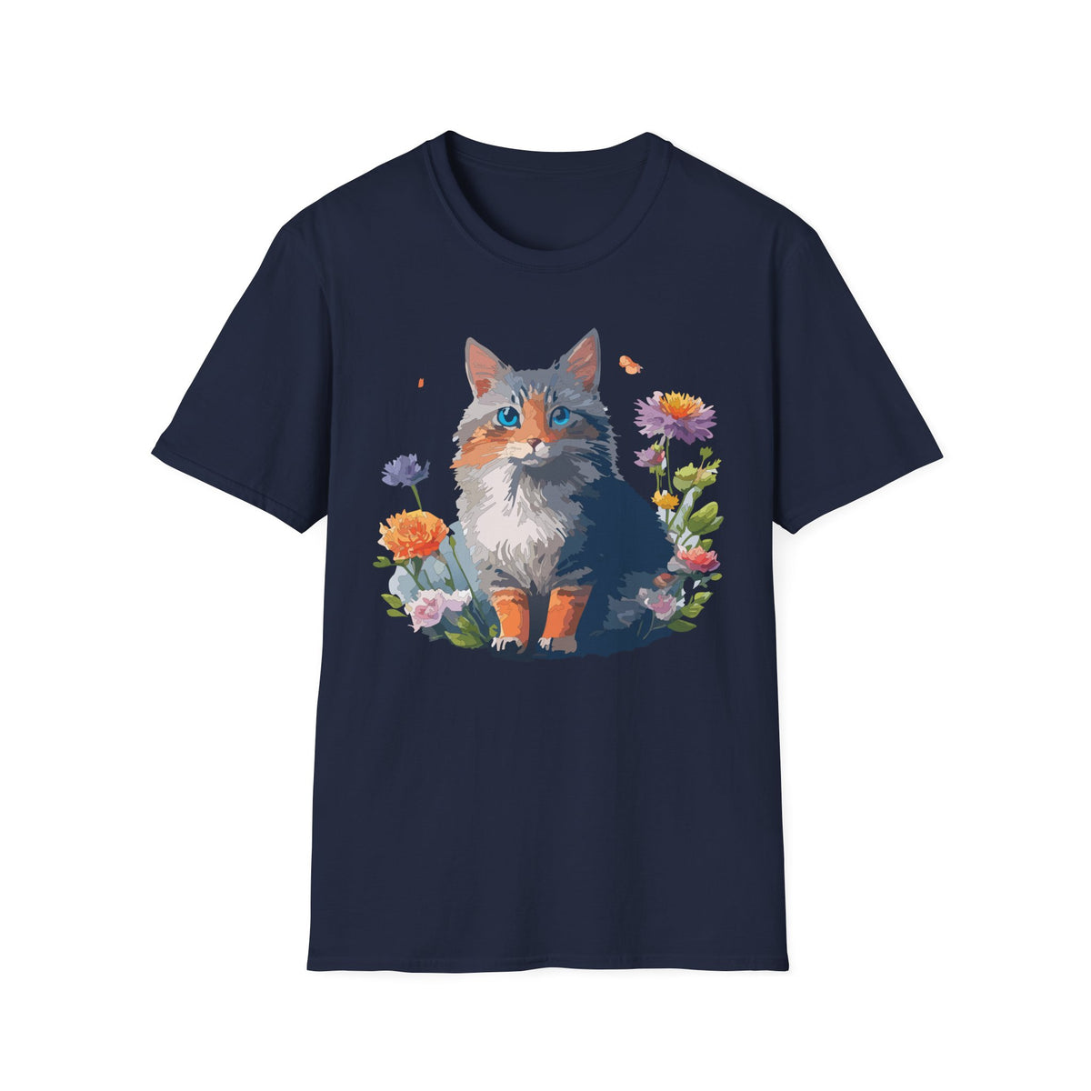 Calico Cat Portrait T-Shirt | Floral Kitten Illustration