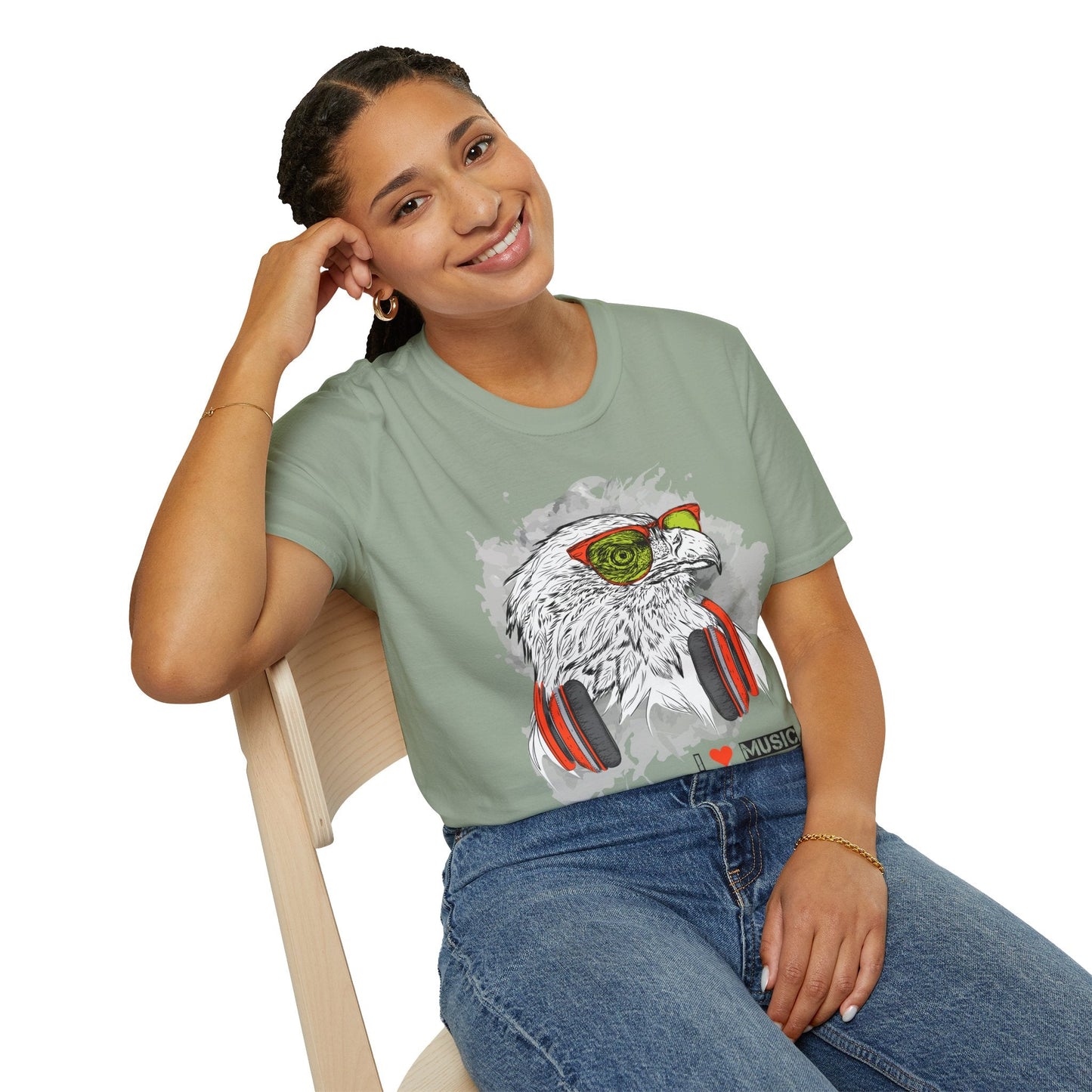 I Love Music Animals Shirt With Headphones Unisex Gildan Softstyle 64000 Tee Premium