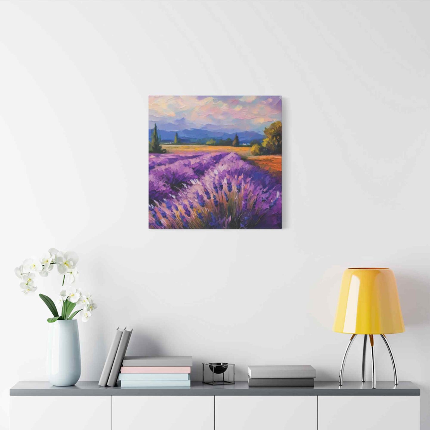 Lavender Landscape Print Canvas, Landscape Oil Paint Print 20x20, 24x24, 30x30, 32x32, 36x36 Art Design Print Non-Frame MC-34