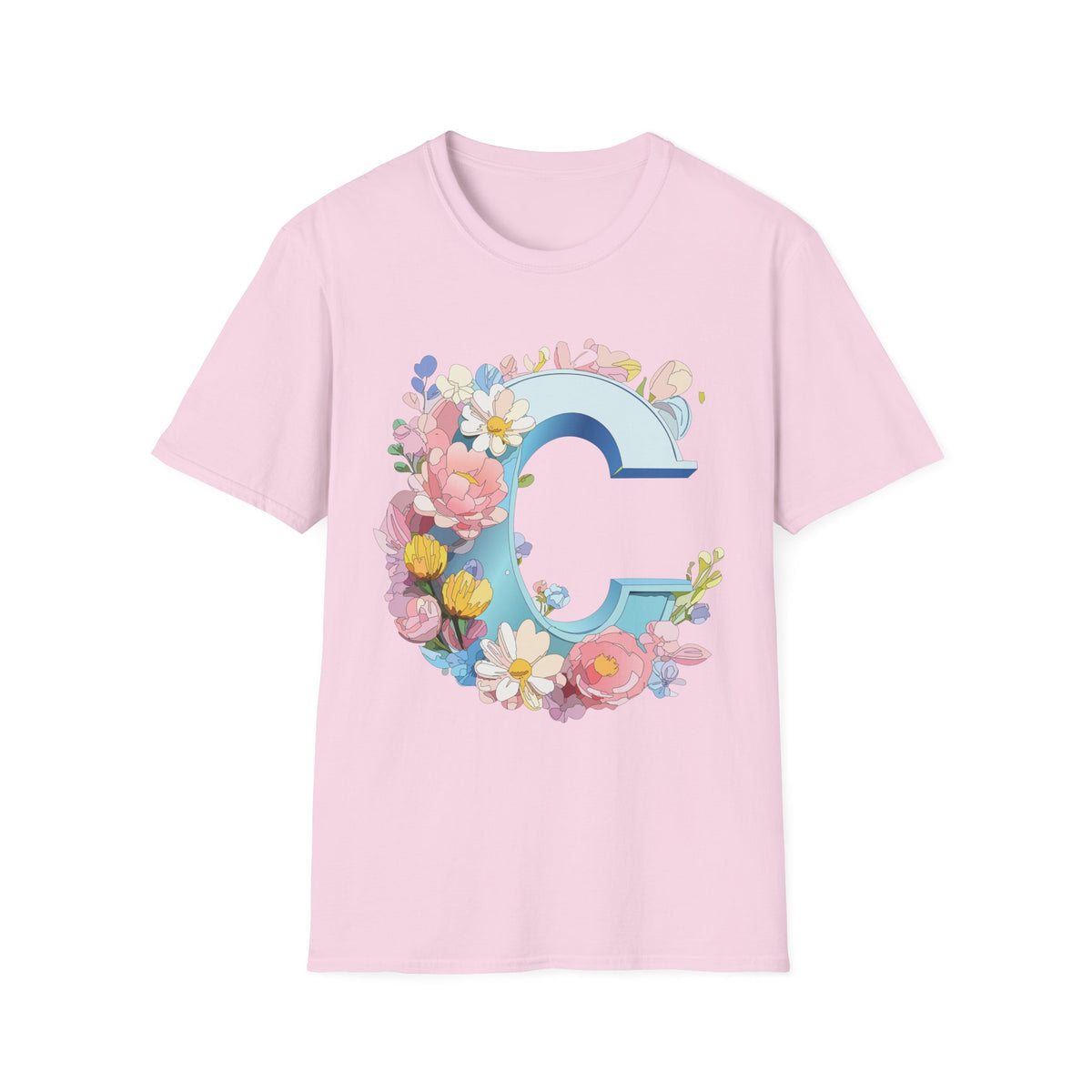 Floral Letter C T-Shirt | Blue Monogram Initial Tee