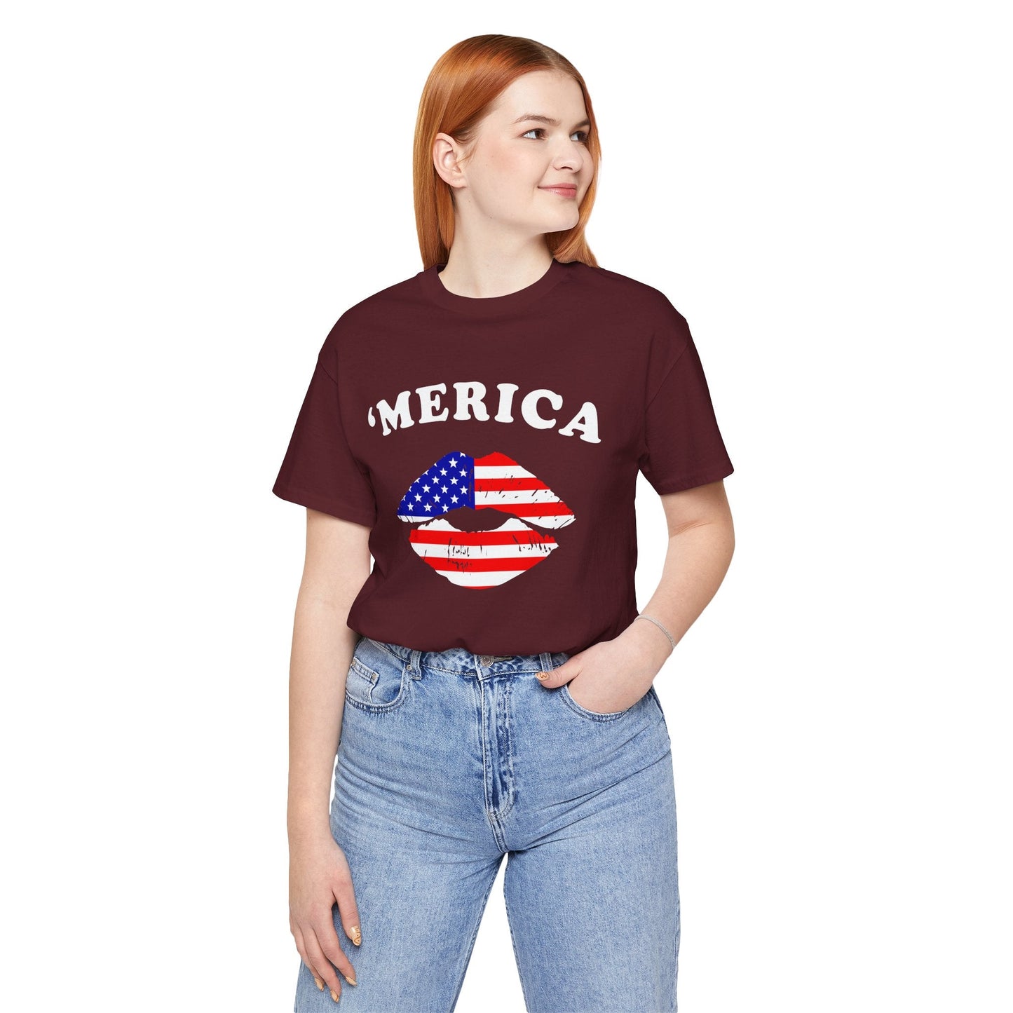 American Flag Lip Graphic Unisex Cotton T-Shirt a9