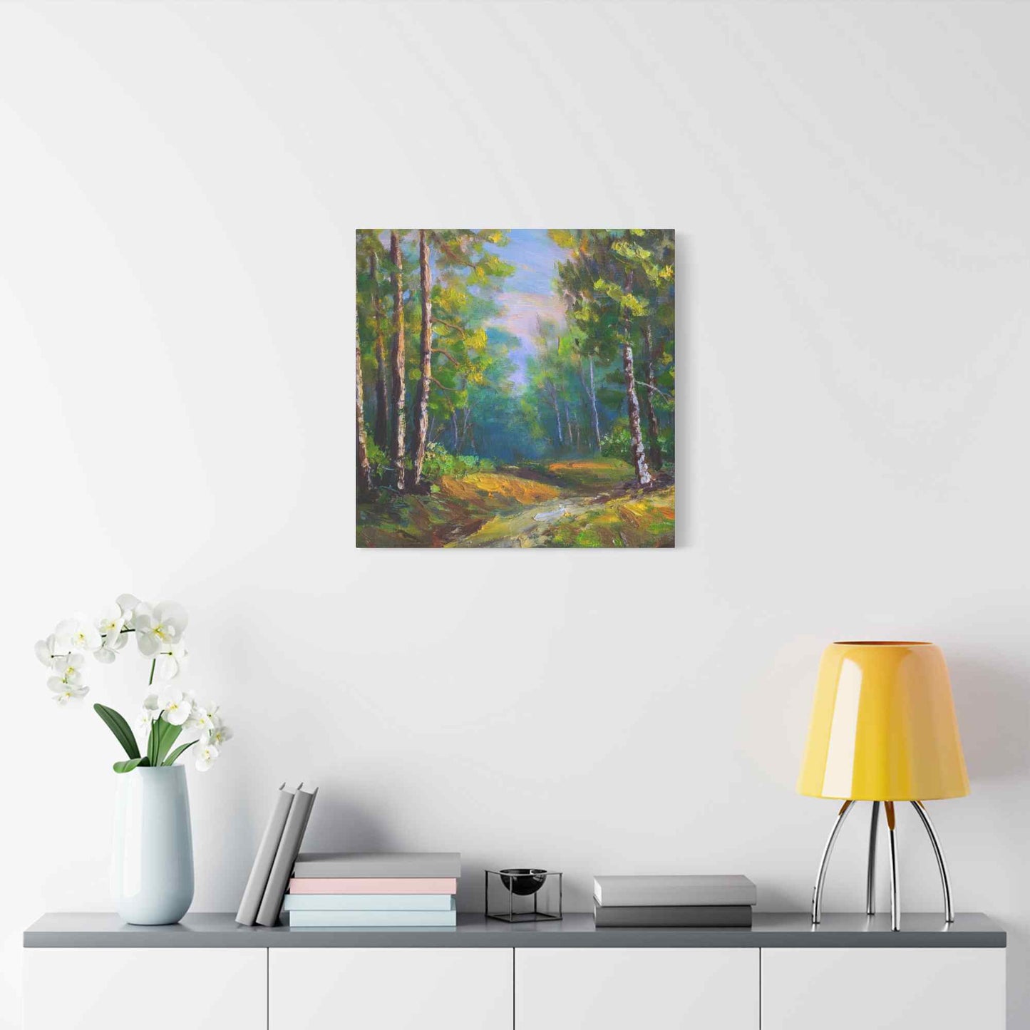 Summer Forest Print Canvas, Oil Paint Print 20x20, 24x24, 30x30, 32x32, 36x36 Art Design Print Pine-Wood Inner Frame MC-86