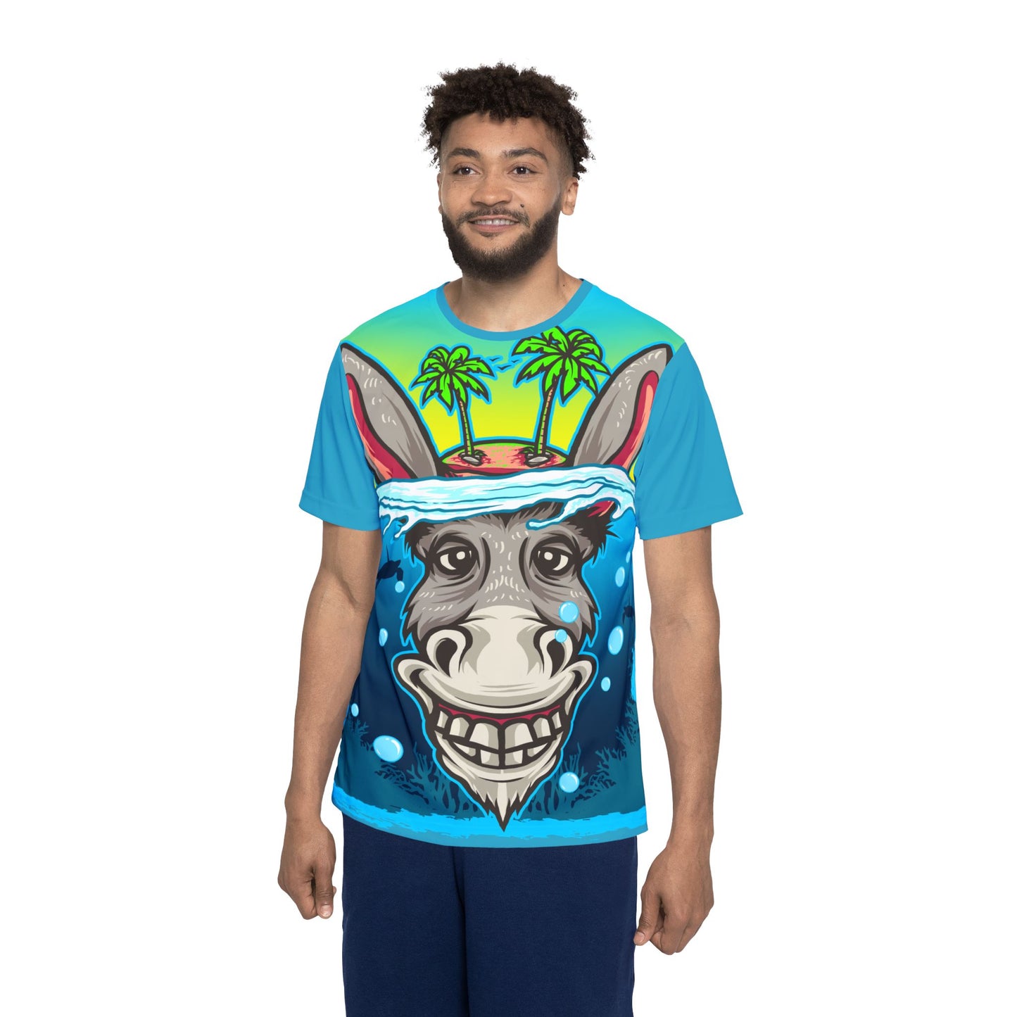 Tropical Donkey Poly Jersey Tees, Art Design Poly Shirt, All Over Print Graphic Tee, Funny Print T-Shirt, Funny Animals Tee