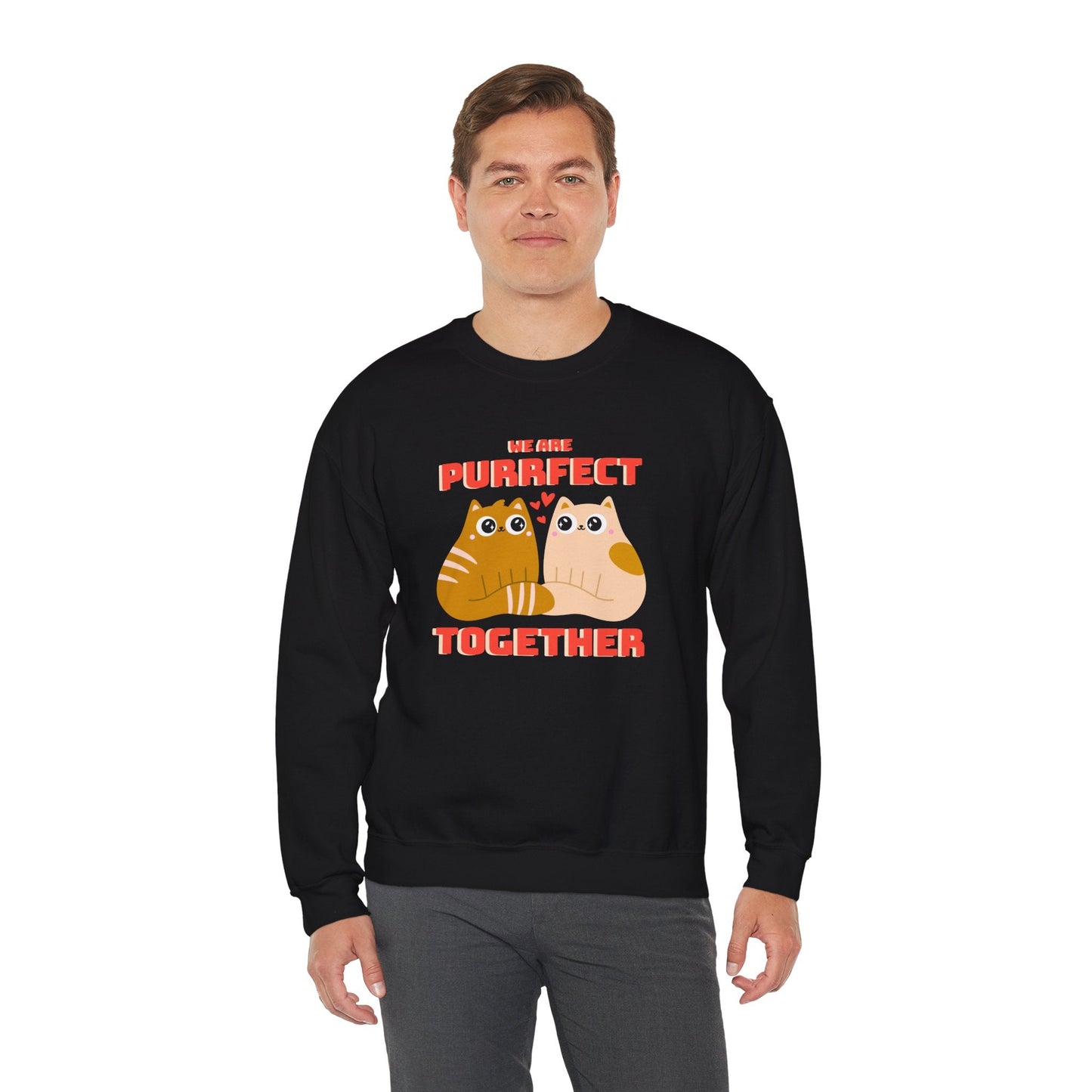 Cat Heart Sweatshirt Unisex 50/50 Cotton-Poly Blend Valentine Gift For Cat Lovers