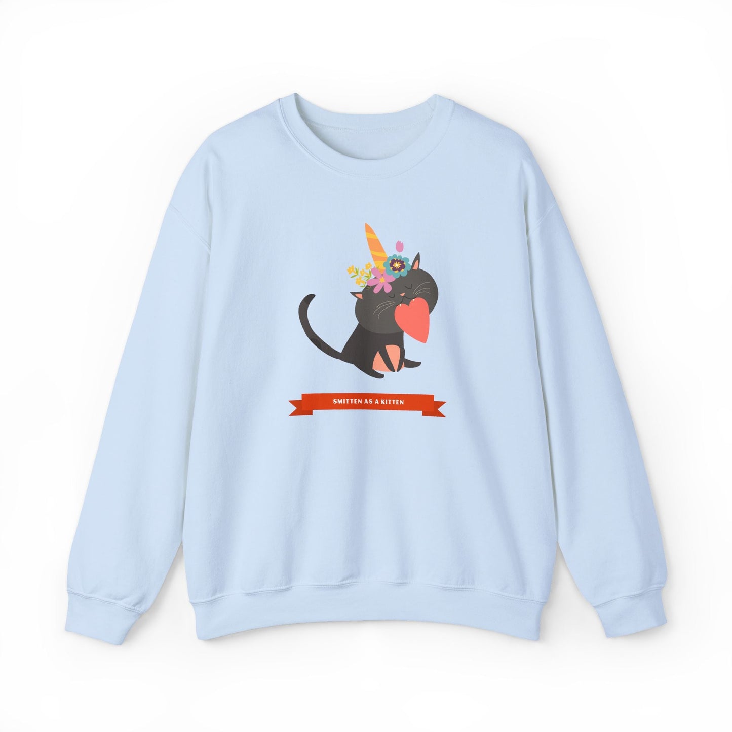 Cat Heart Sweatshirt Unisex Valentine Gift 50/50 Cotton-Poly Crewneck Gildan 18000