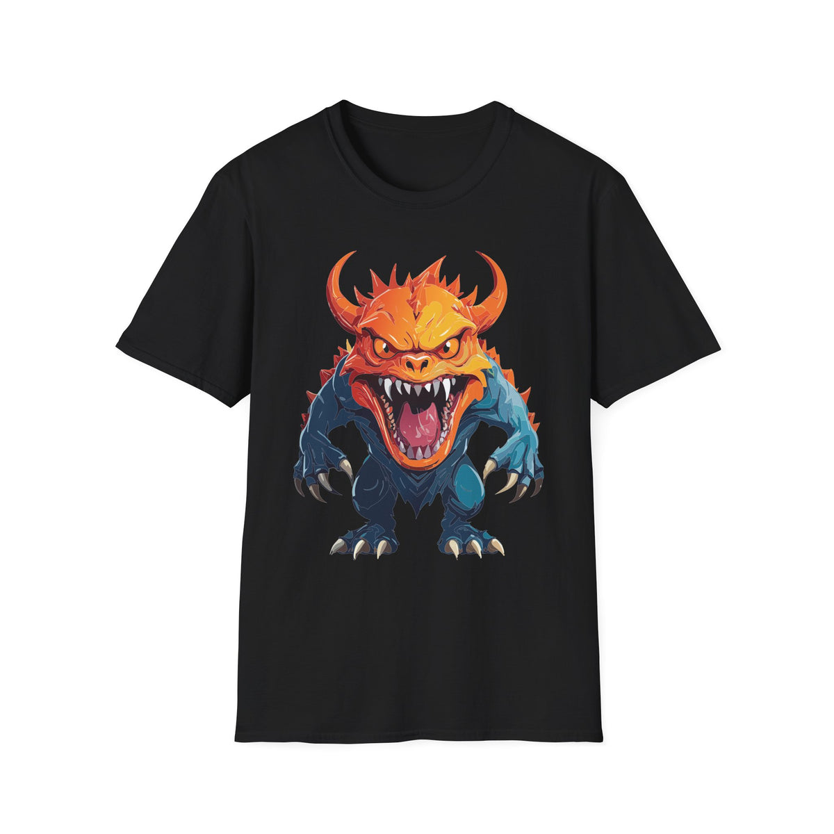 Monster Roar T‑Shirt — Fierce Orange Dragon Cartoon Graphic Tee Unisex 100 Cotton Gildan T-Shirt