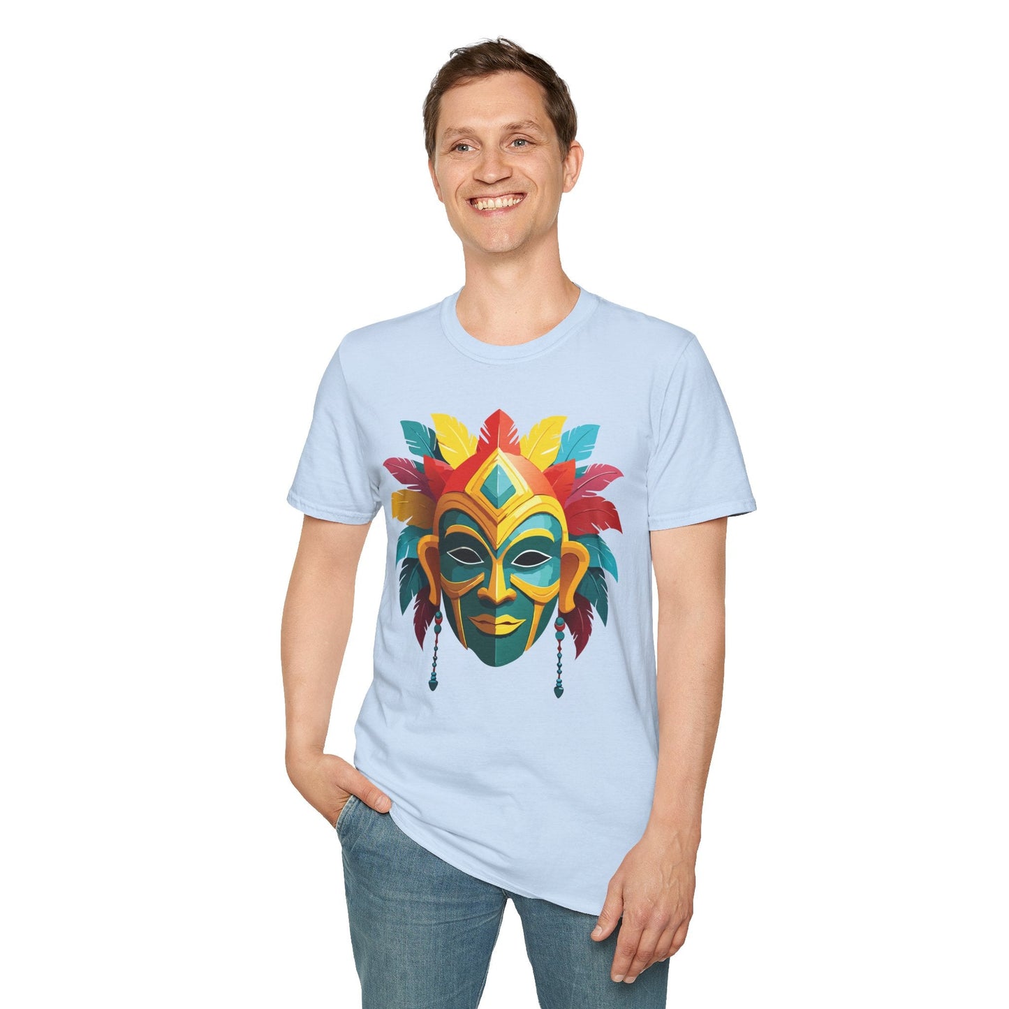 Unisex Mask Tee Shirt Gildan Softstyle 64000 Cotton Masquerade Design For Everyday Wear
