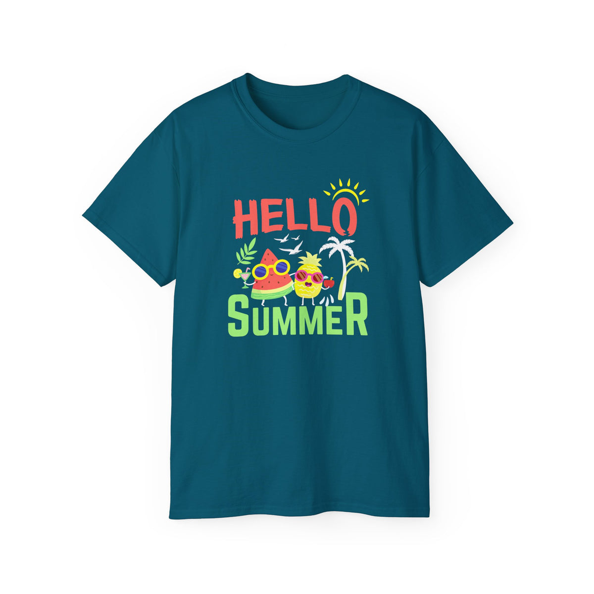 Hello Summer T-Shirt | Sunglasses Pineapple Palm Tree Summer Tee