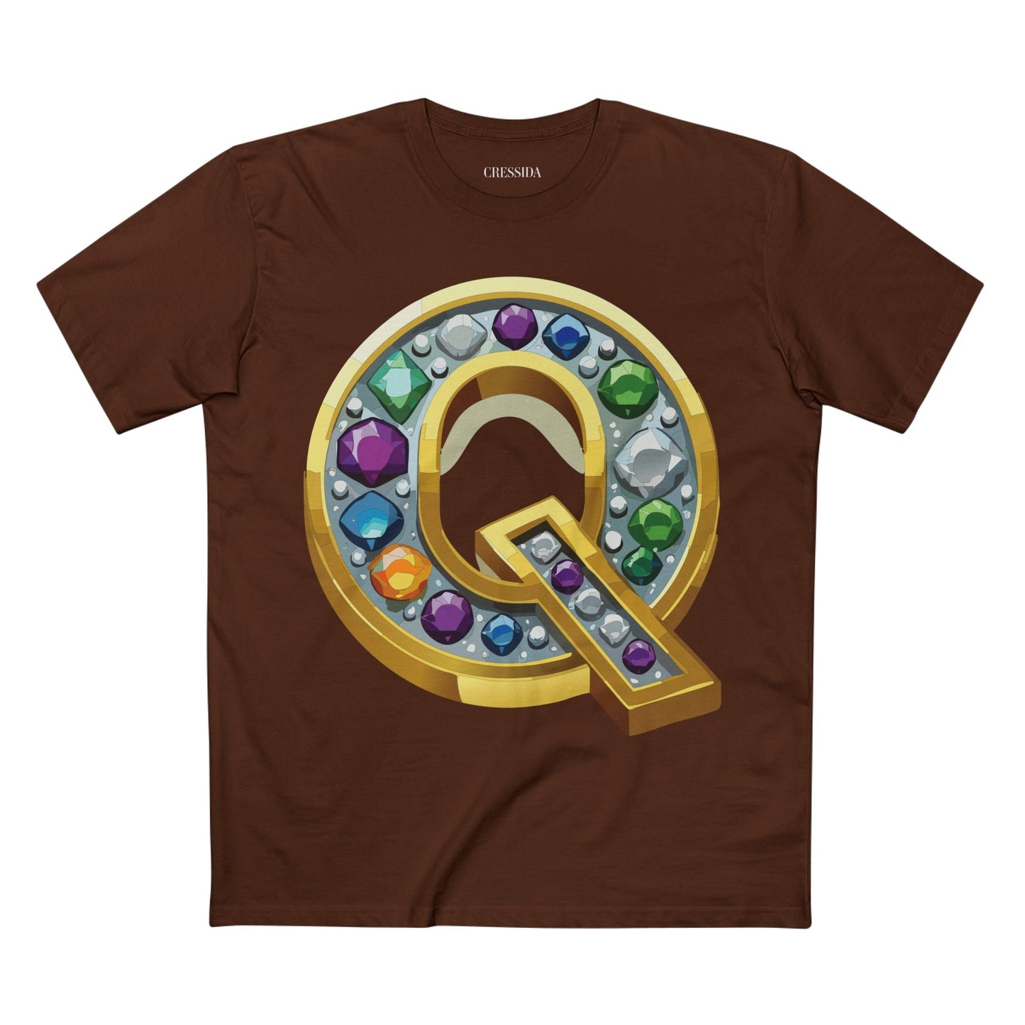 Letter Q Graphic Design Tee Unisex 100 Cotton With Antique Gold Letters Artwork T-Shirt